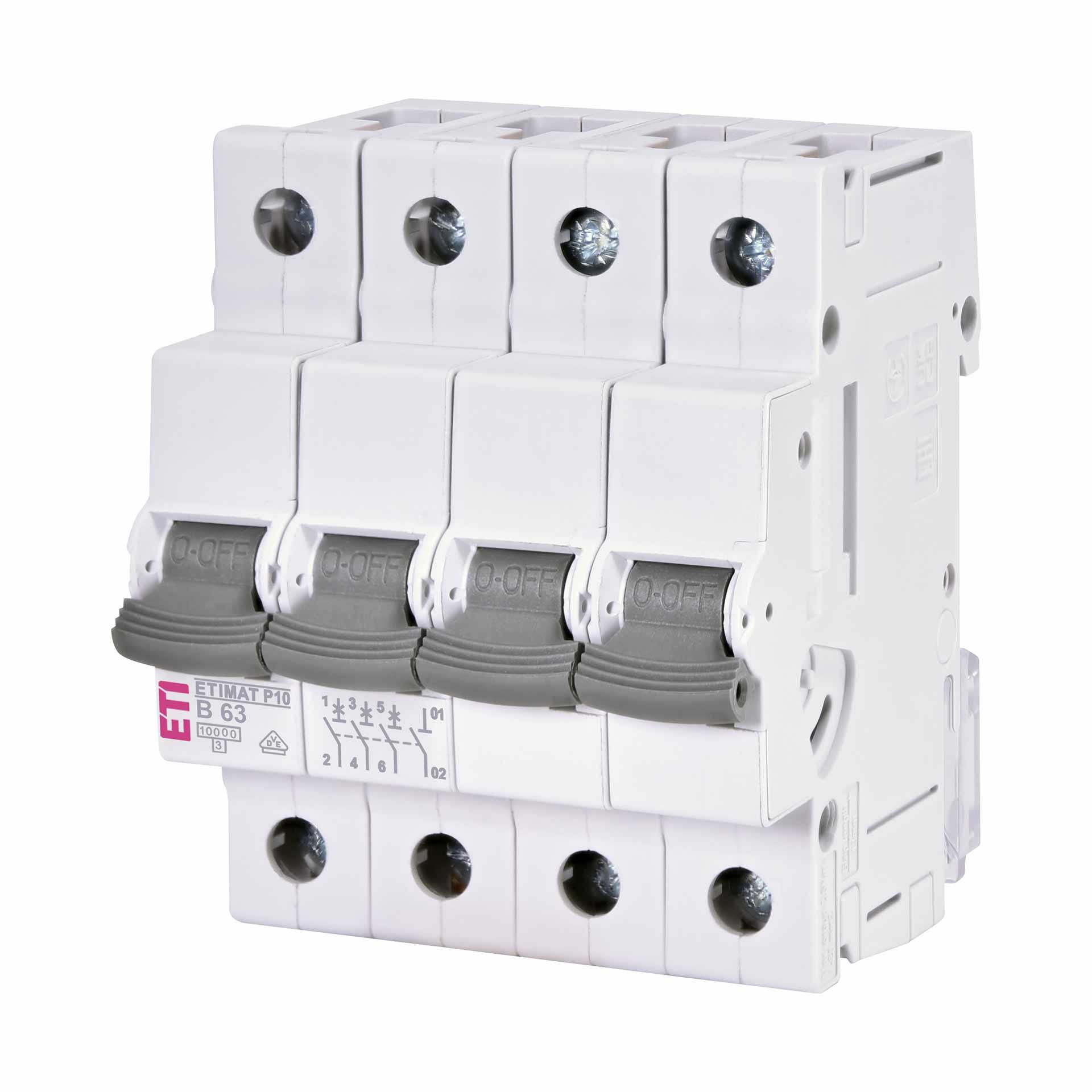 Interruttore automatico, ETIMAT P10, tripolare+N, caratteristica B / 63A, 10kA