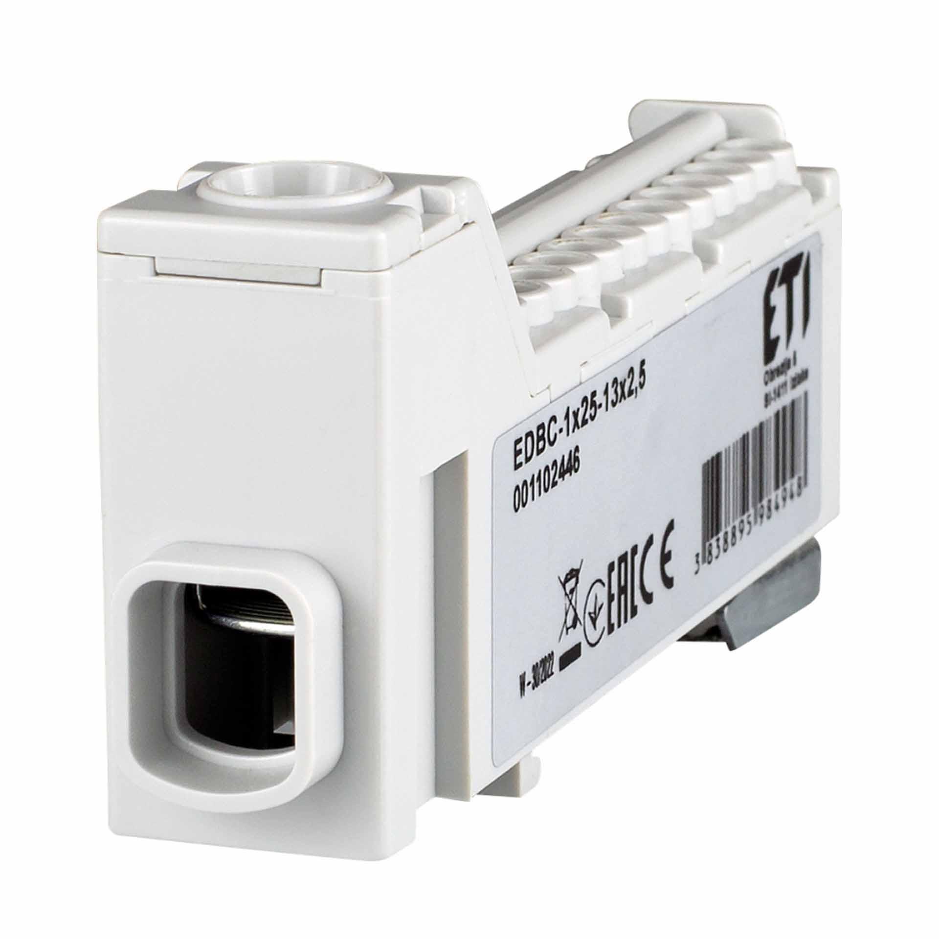 Terminal block, grey, 63A, input: 1x2.5-25mm² and outputs: 13x2.5mm²