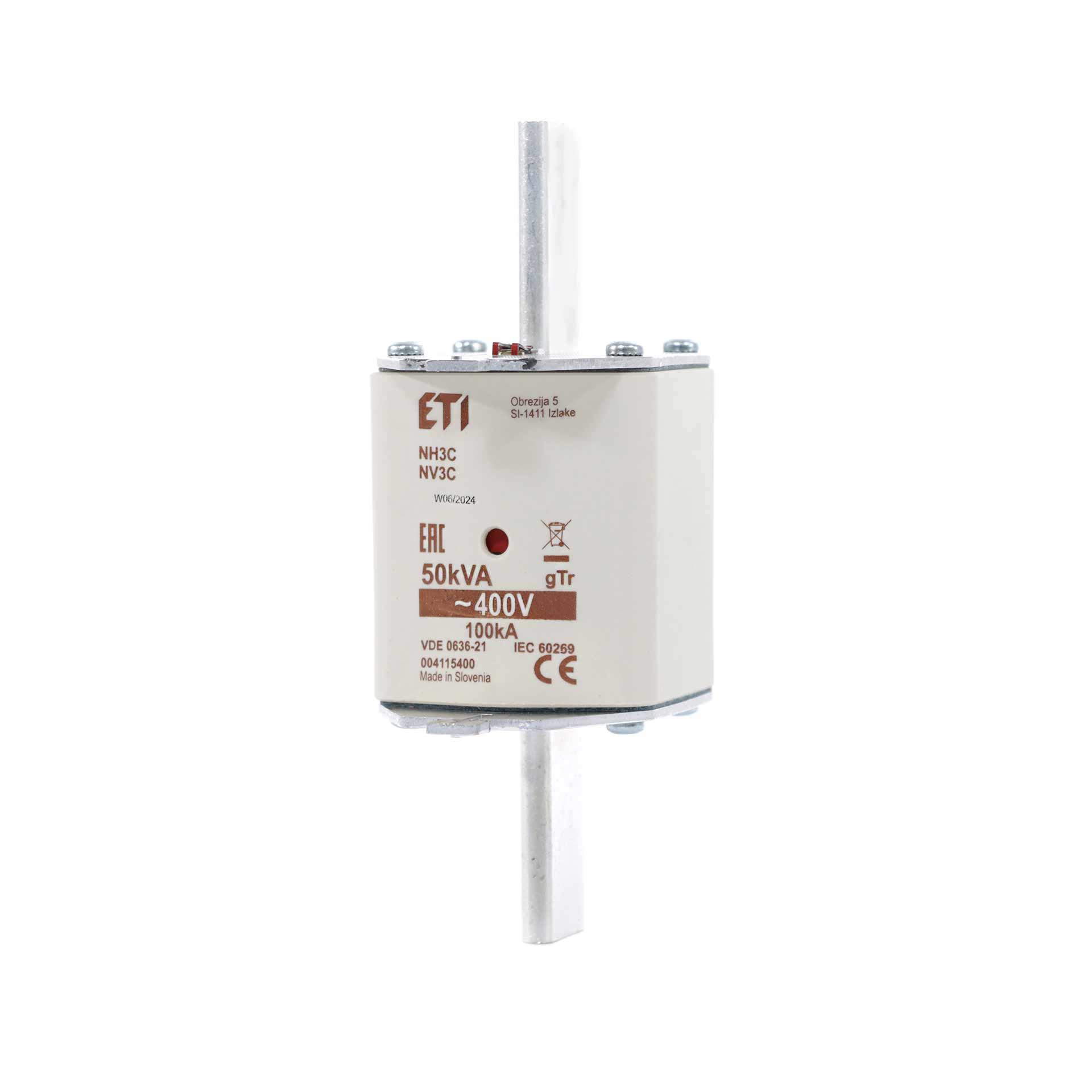 Fusibile NH taglia 3, 72A per protezione trasformatore 50kVA, gTr