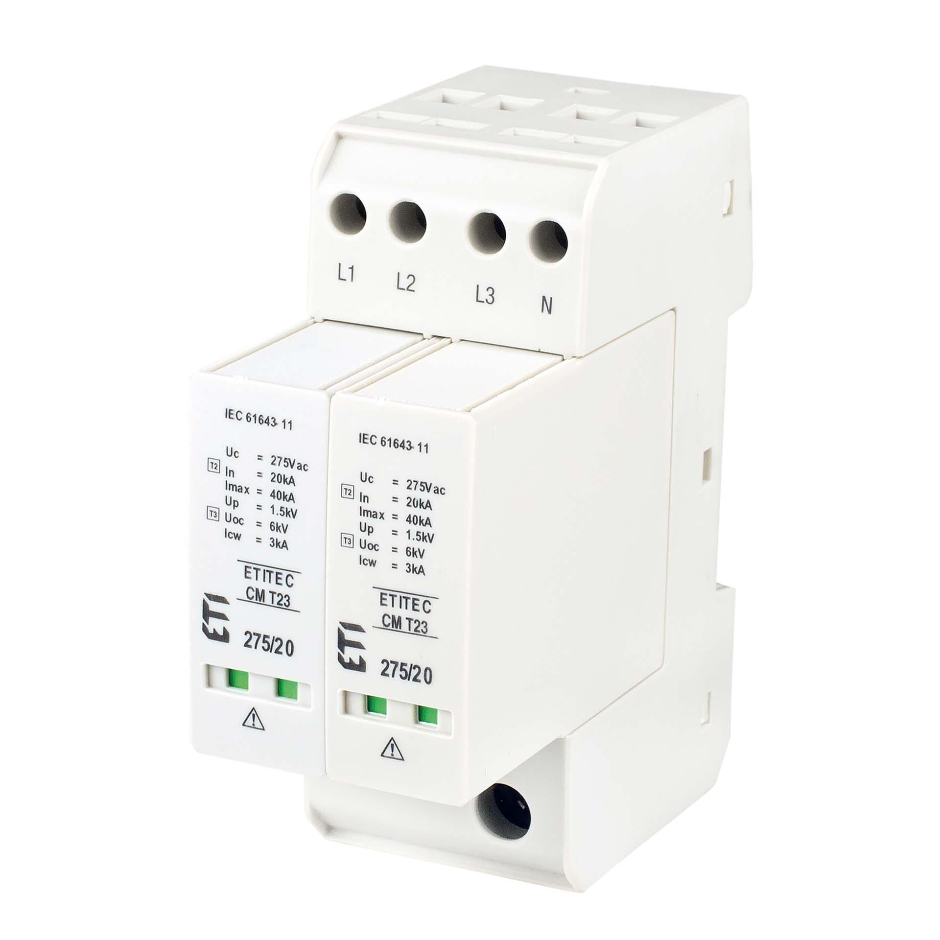 Scaricatore di sovratensione tipo 2+3, ETITEC CM T23 275/20 4+0 RC, (TN-S) Scaricatore di sovratensione tipo 2+3, ETITEC CM T23 275/20 4+0 RC, (TN-S)