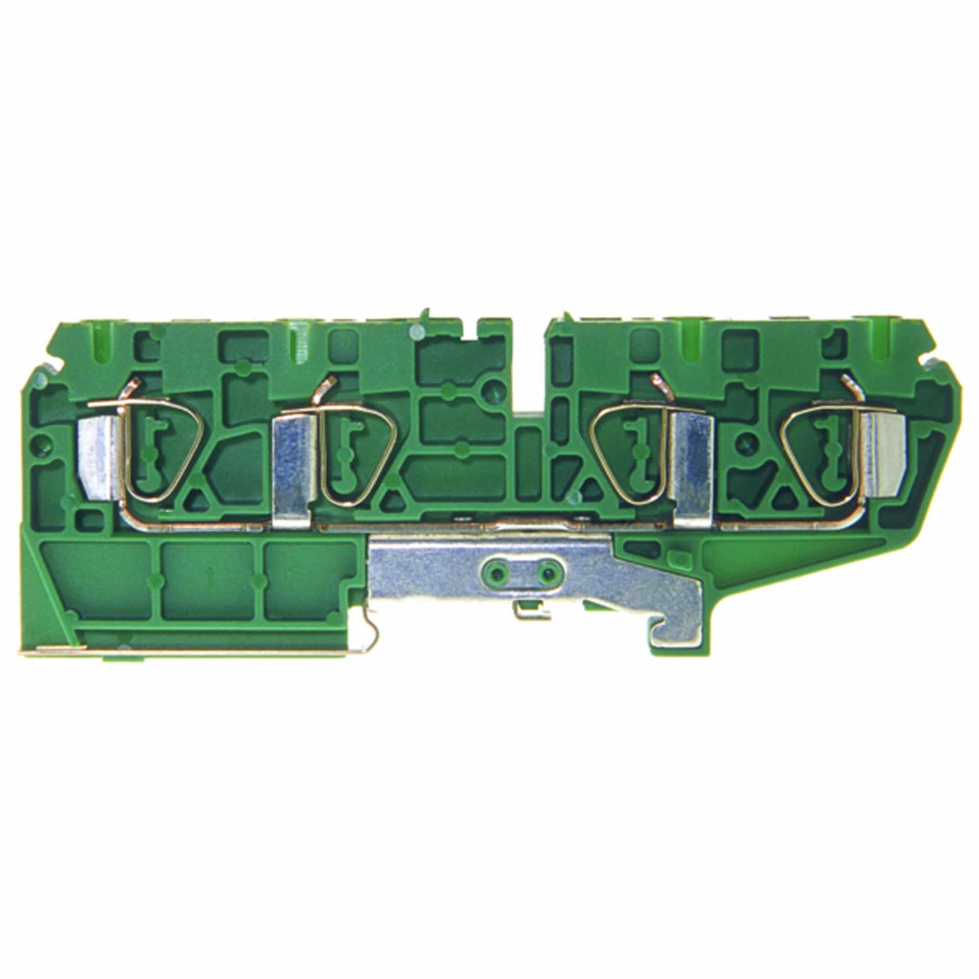 Borne à ressort PE DIN35 4mm2, 4-conducteurs, verte Borne à ressort PE DIN35 4mm2, 4-conducteurs, verte