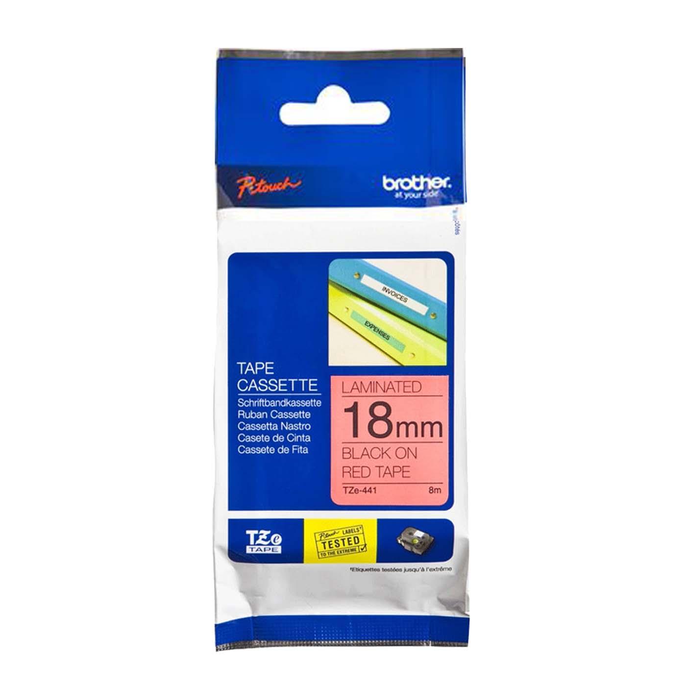 Cassette à ruban pour étiqueteuse Brother, 18mm x 8m, P-Touch TZE-441, rouge / police noir