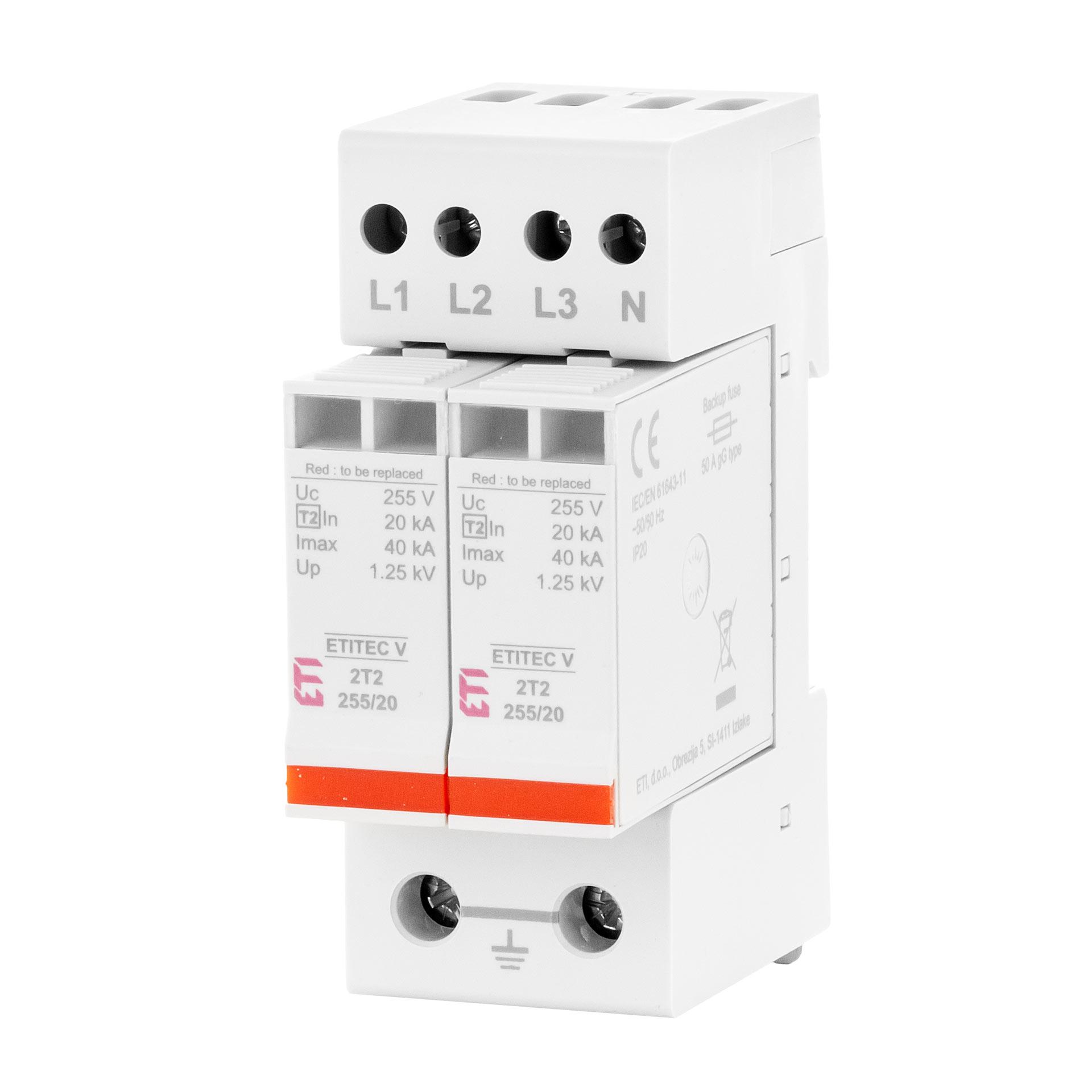 Scaricatore di sovratensione tipo 2, ETITEC V C 2T2 255/20 4+0 RC, 4 poli in 2 TE, (TN-S)