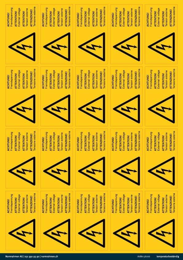 Sticker "Attention external voltage" 68x37mm,PU 20 pcs. A4 sheet