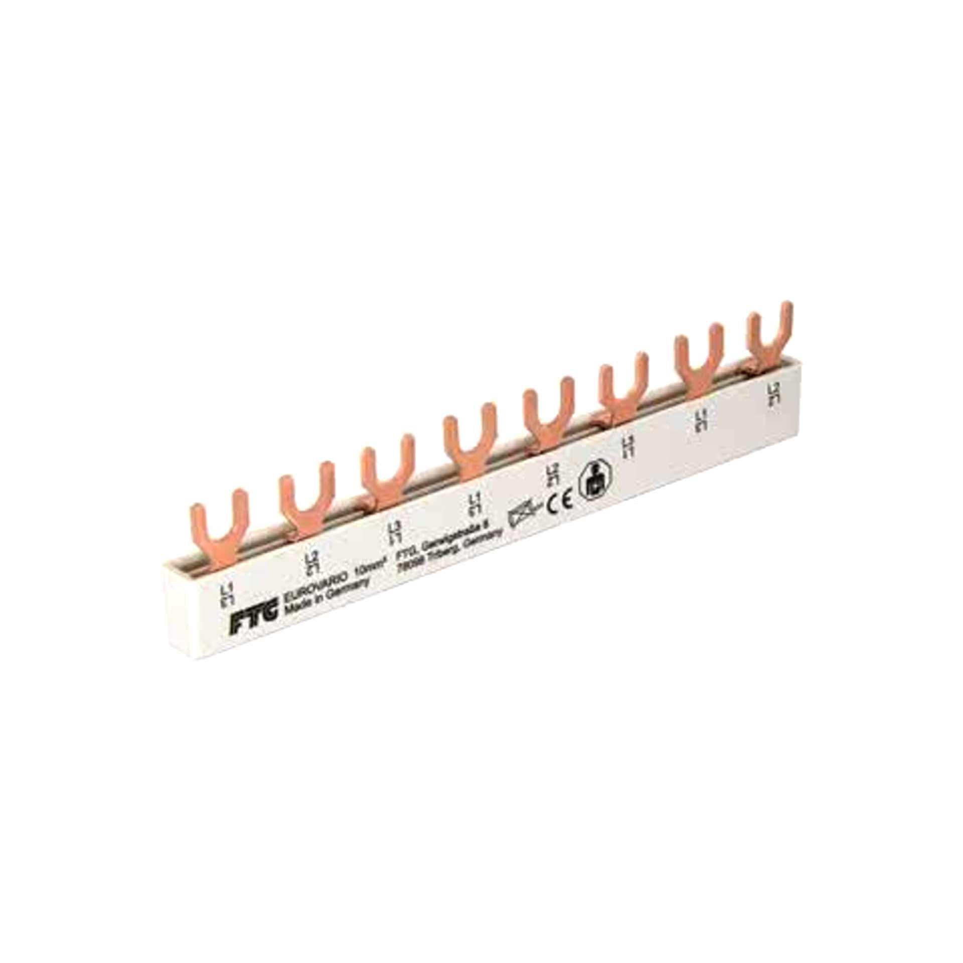 Sbarra di fase a forcella isolata 10mm2, 63A (2x3P-3MOD, 2x1P -1MOD) P-P= 17,8 mm Sbarra di fase a forcella isolata 10mm2, 63A (2x3P-3MOD, 2x1P -1MOD) P-P= 17,8 mm