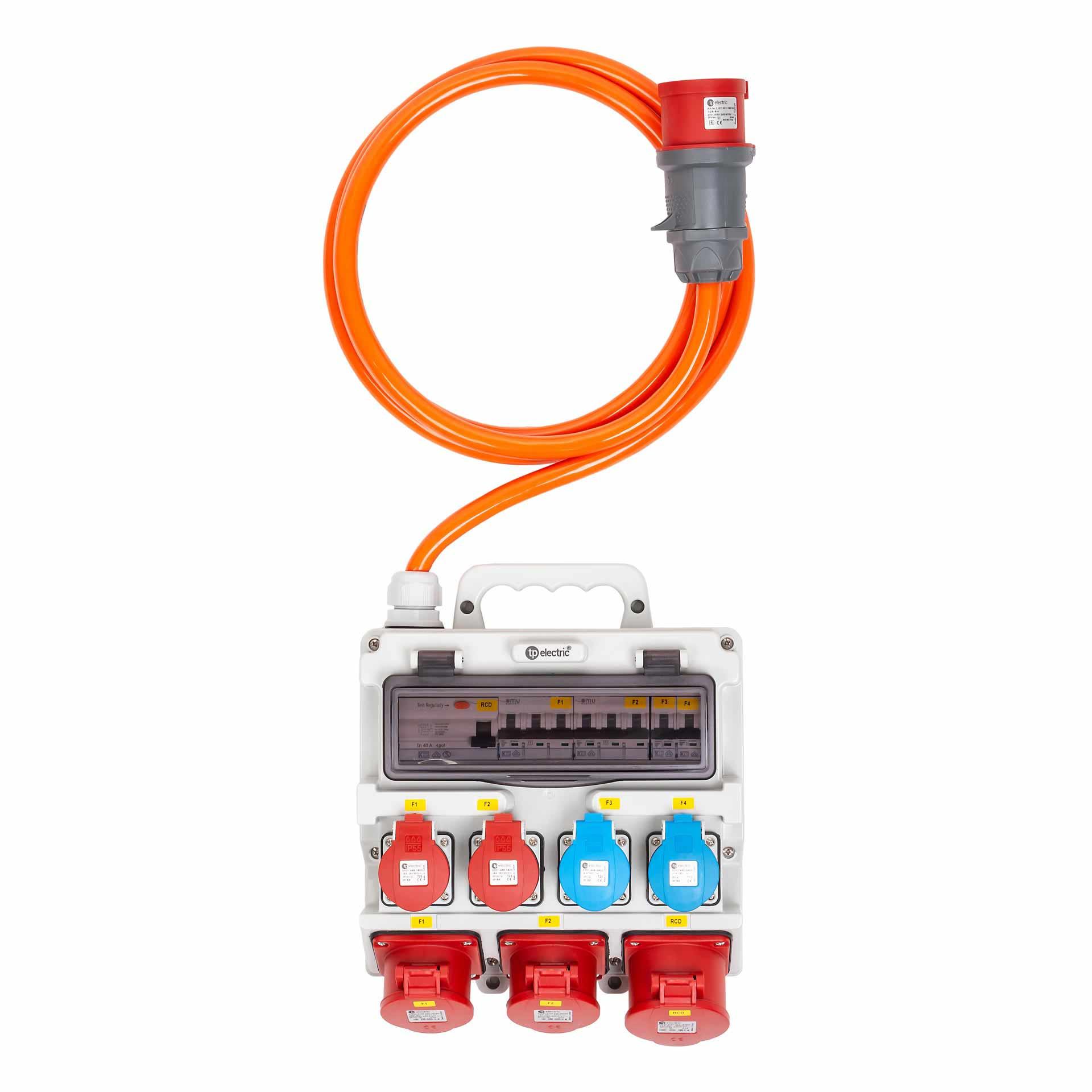 Quadro di distribuzione di energia da cantiere in plastica 32A, tipo 300KS-MH-08-2, 2xT25, 1xT23, 1xT13, 2xCEE16/5, 1xCEE32/5