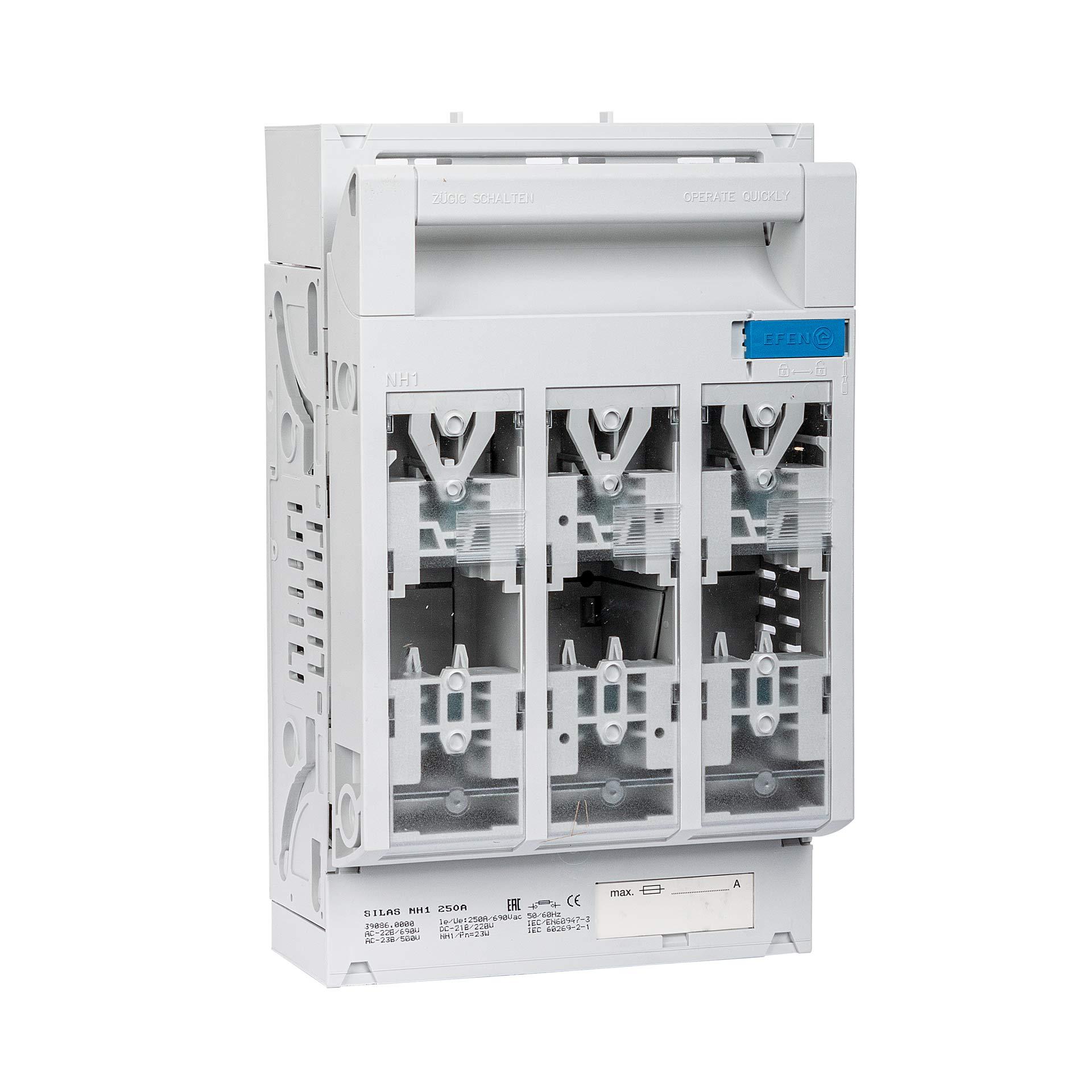 Sezionatore con fusibile Silas NH "incl. alimentazione per SSS" misura 1, 3P, 60mm, M10, max. 250A Sezionatore con fusibile Silas NH "incl. alimentazione per SSS" misura 1, 3P, 60mm, M10, max. 250A