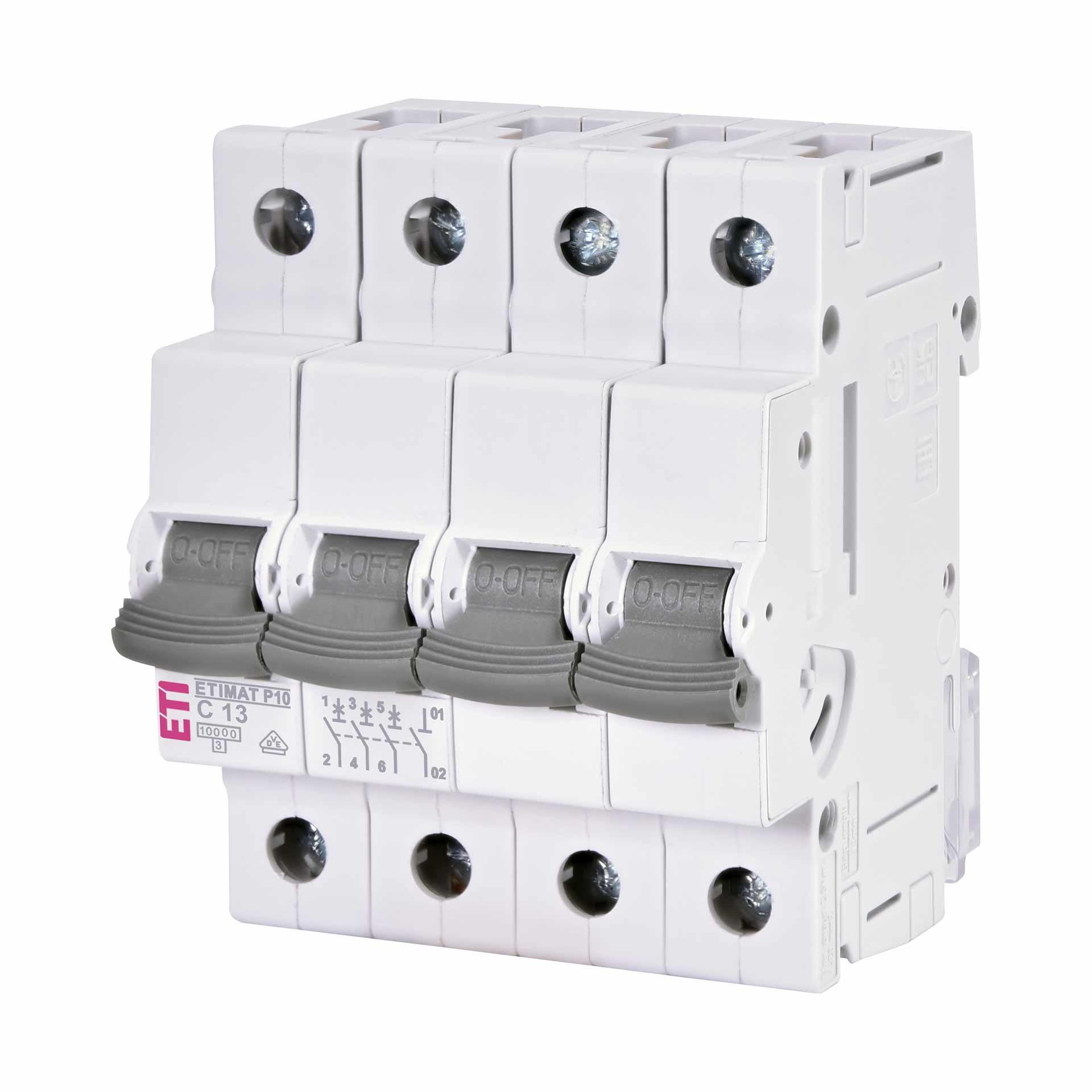 Interruttore automatico, ETIMAT P10, tripolare+N, caratteristica C / 13A, 10kA Interruttore automatico, ETIMAT P10, tripolare+N, caratteristica C / 13A, 10kA