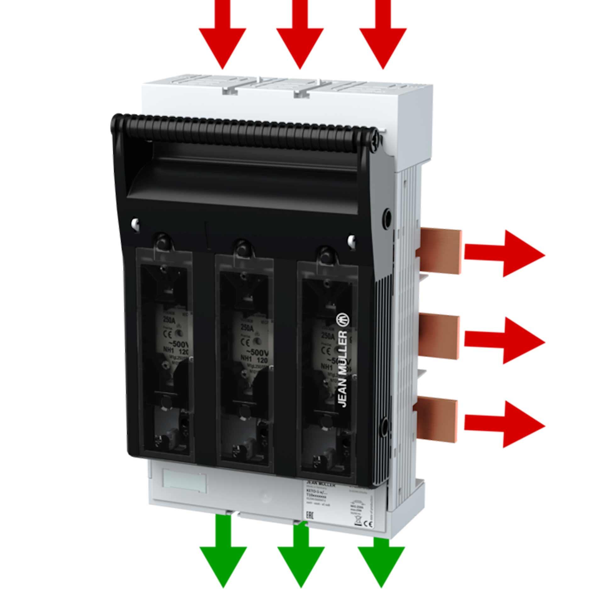 NH fuse switch-disconnector size 1, 3P, max. 250A, KETO-1-3/60/AUO/F/EST M10 (busbar system) NH fuse switch-disconnector size 1, 3P, max. 250A, KETO-1-3/60/AUO/F/EST M10 (busbar system)
