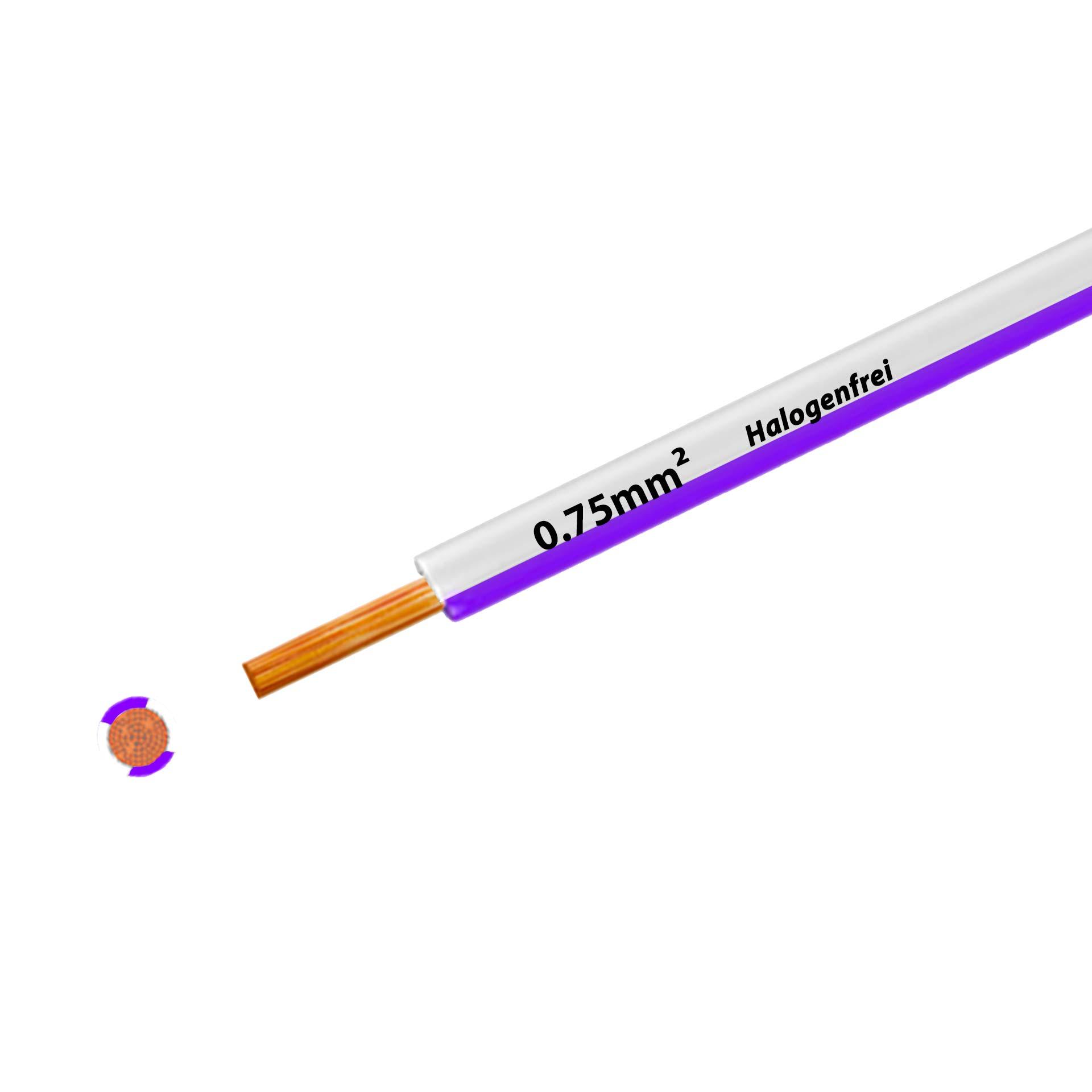 Fil sans halogène 90° C , 500V, 0.75 mm2, blanc-violet (RAL 9010/4005), sur bobine