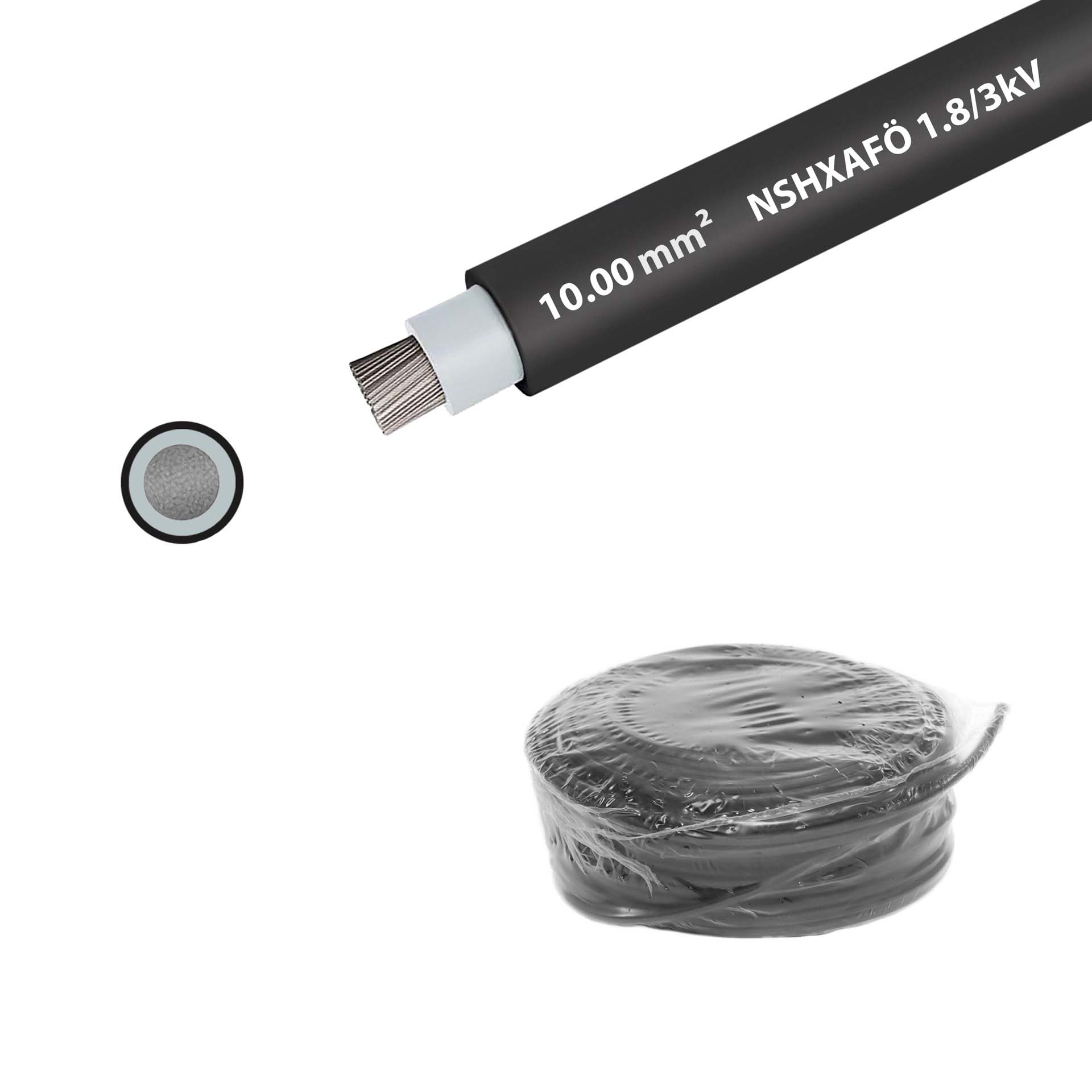 Cavo stagnato a trefoli per alta tensione NSHXAFÖ 1.8/3kV, 10mm2, senza alogeni, nero Cavo stagnato a trefoli per alta tensione NSHXAFÖ 1.8/3kV, 10mm2, senza alogeni, nero