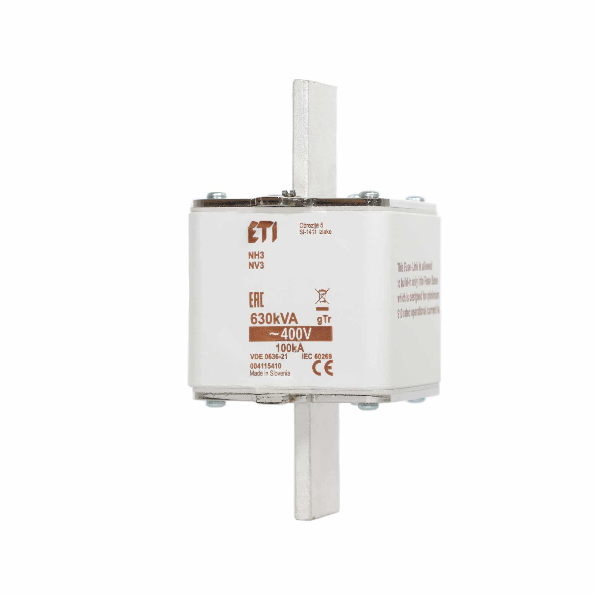 Fusibile NH taglia 3, 909A per la protezione del trasformatore 630kVA, gTr