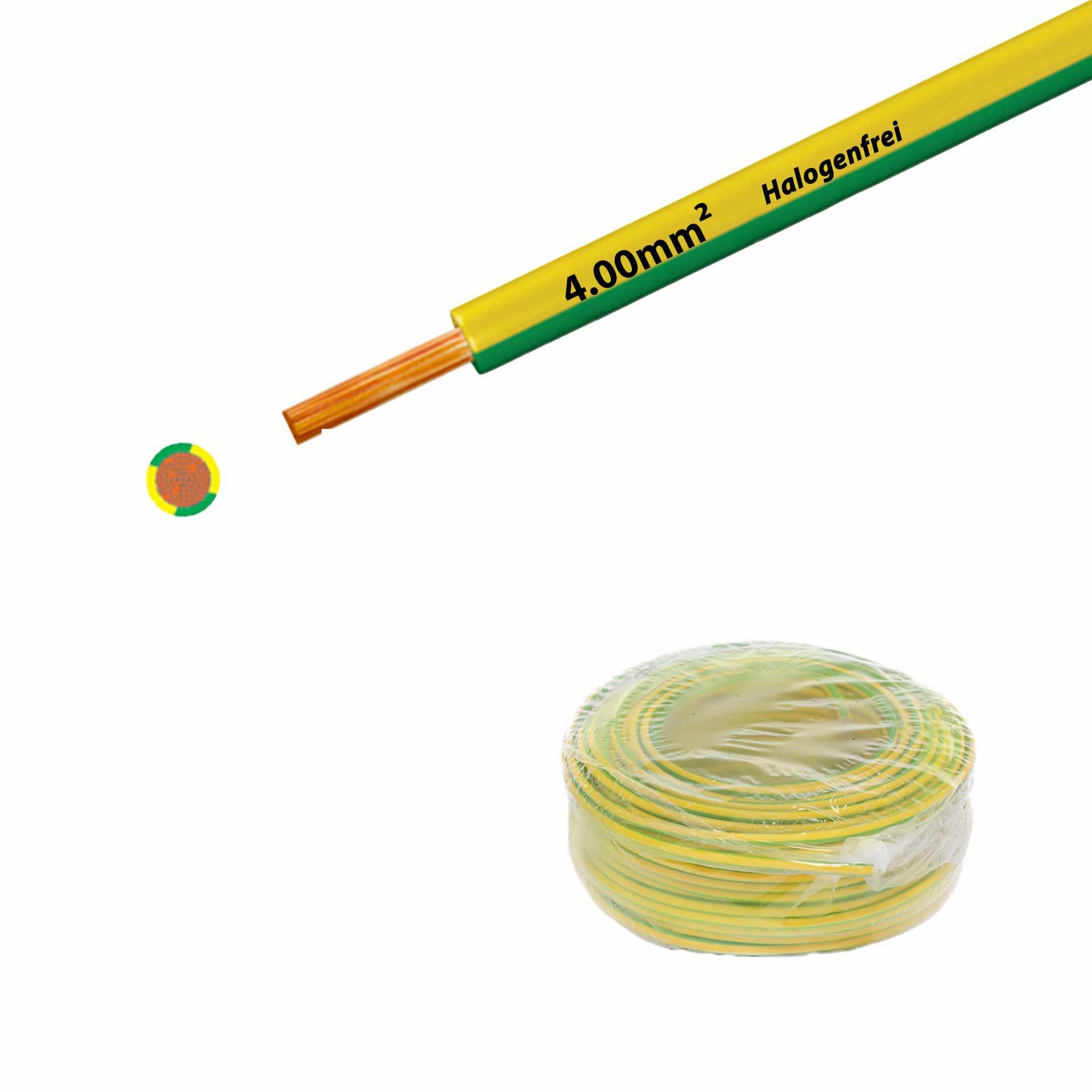 Cavo a trefoli senza alogeni 90° C , 750 V, 4,00 mm2, giallo-verde (RAL 1021/6018), su anello