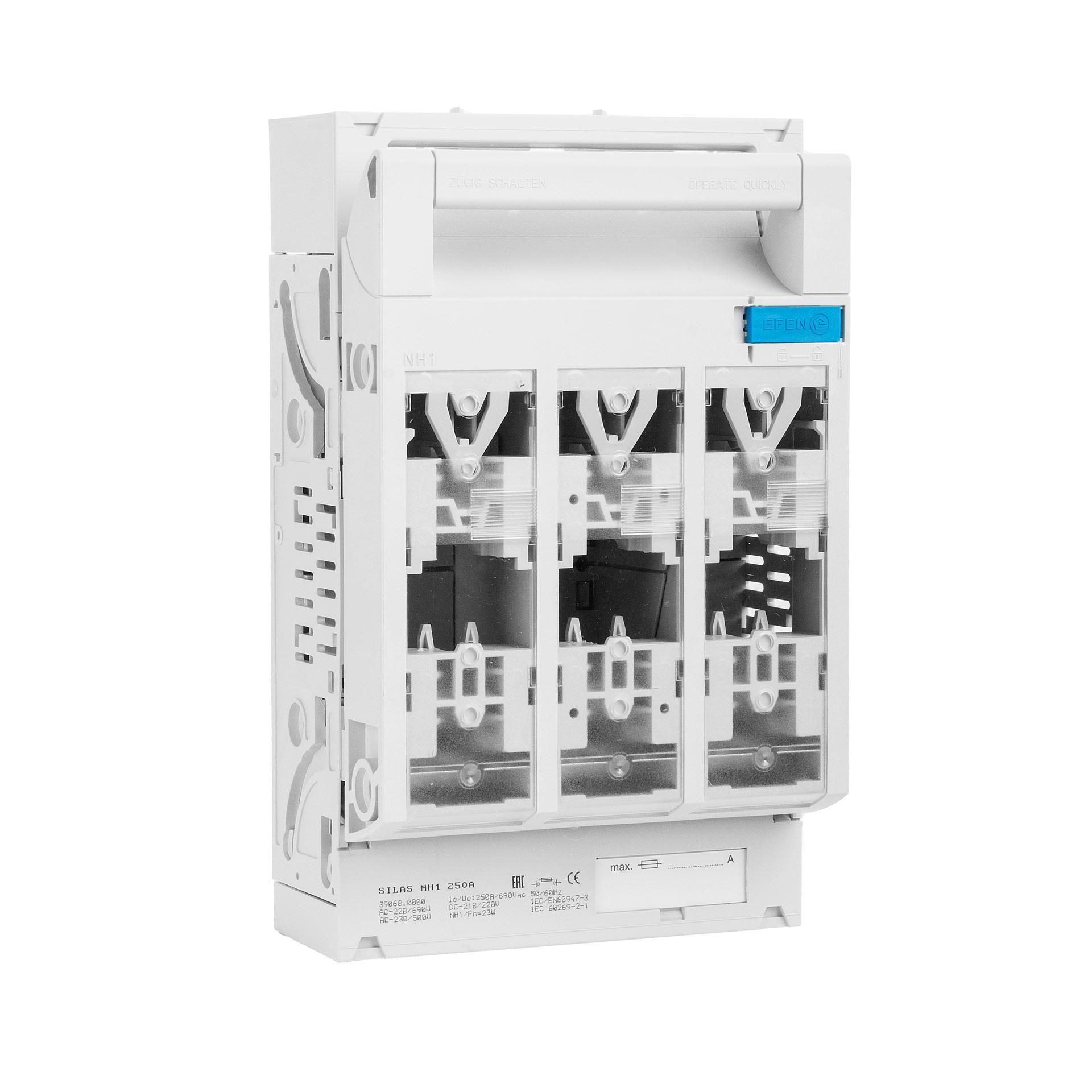 Sezionatore con fusibile Silas NH misura 1, 3P, 60mm, RK 35-150mm², max. 250A, R Sezionatore con fusibile Silas NH misura 1, 3P, 60mm, RK 35-150mm², max. 250A, R