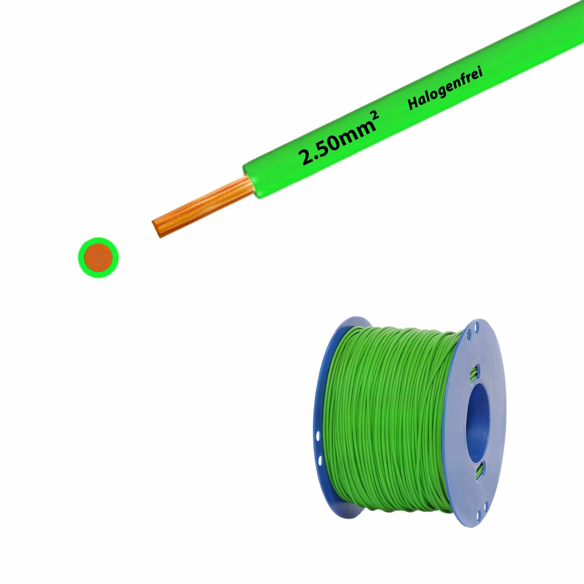 Litze halogenfrei 90° C , 750V, 2.50mm2, grün (RAL 6018), auf Kunststoffrolle