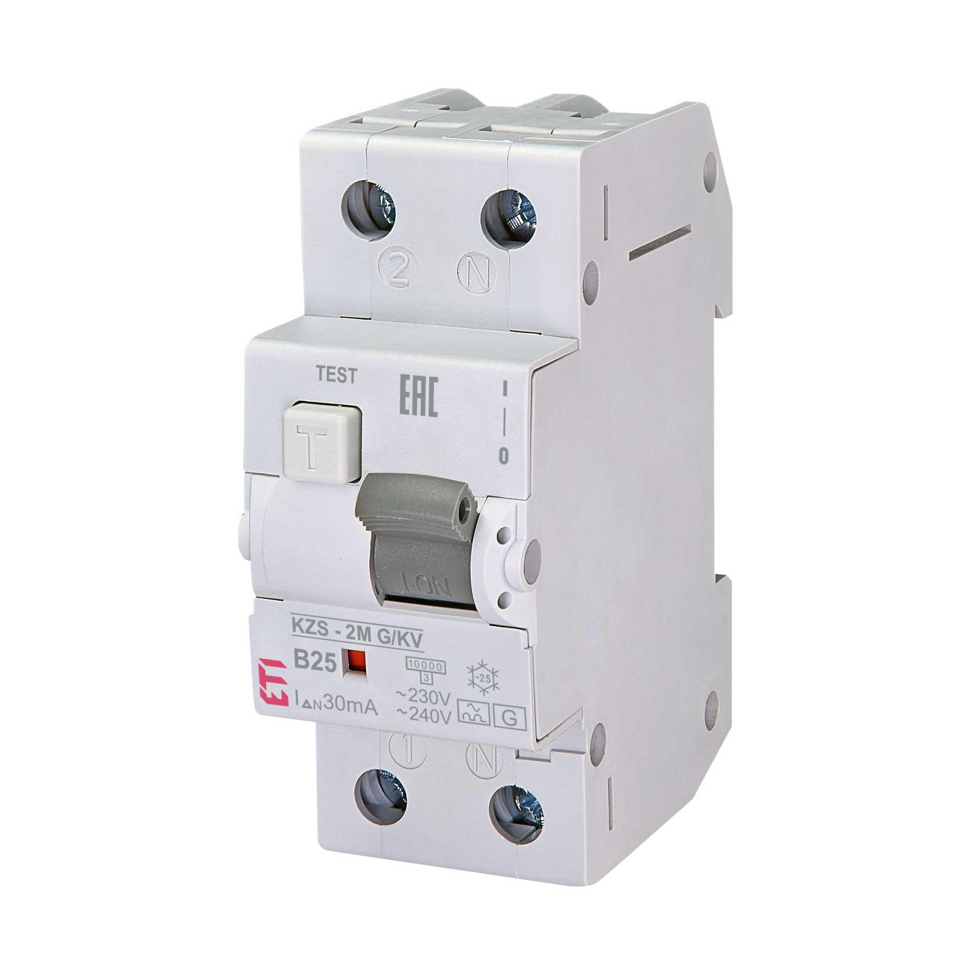 Disjoncteur différentiel (FI-LS) légèrement temporisé,  KZS-2M, type A, G/KV, 1 pôle+N, caractéristi