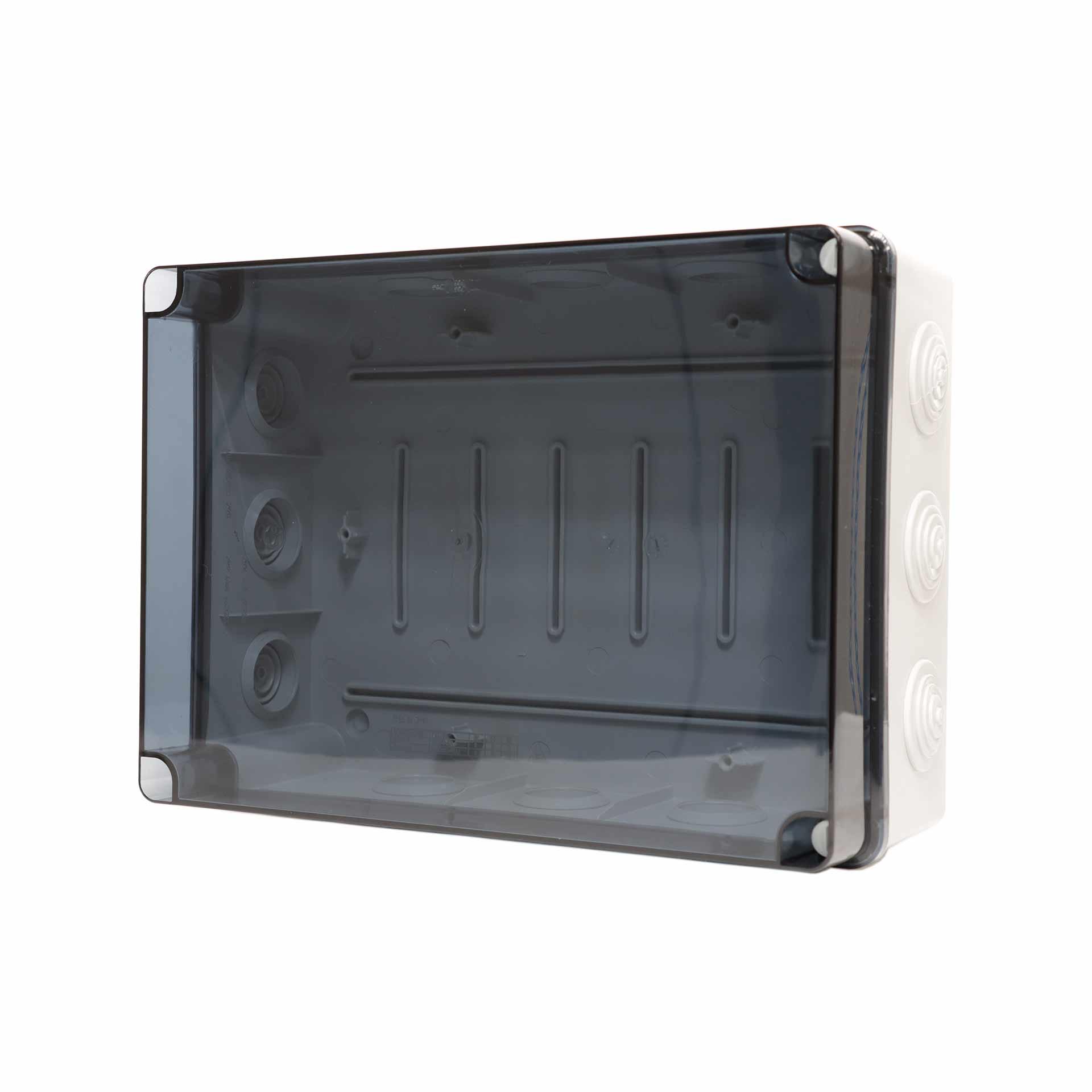 IP65 junction box, with transparent screw-on cover, with flex. 12xM40, LxWxD 253x342x132mm