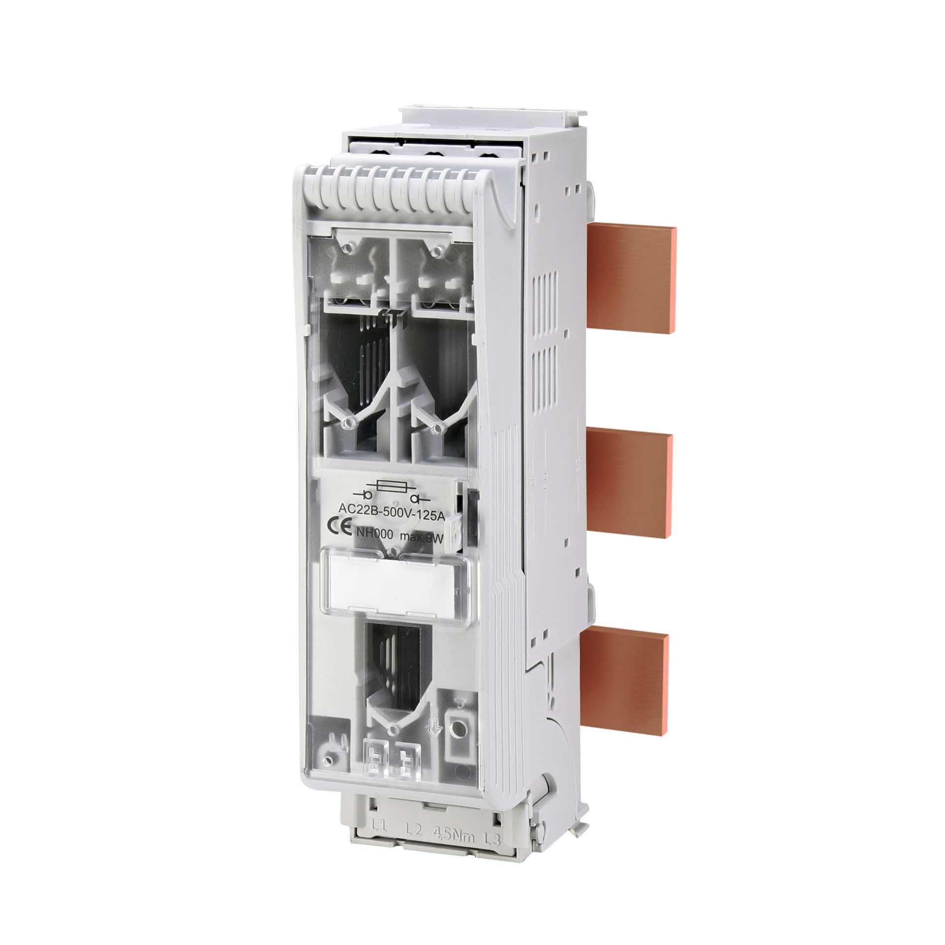 NH-Sicherungslasttrennschalter Gr.000, 3P, Max. 125A, KVL-B-000 F50 AU (Sammelschienensystem) NH-Sicherungslasttrennschalter Gr.000, 3P, Max. 125A, KVL-B-000 F50 AU (Sammelschienensystem)