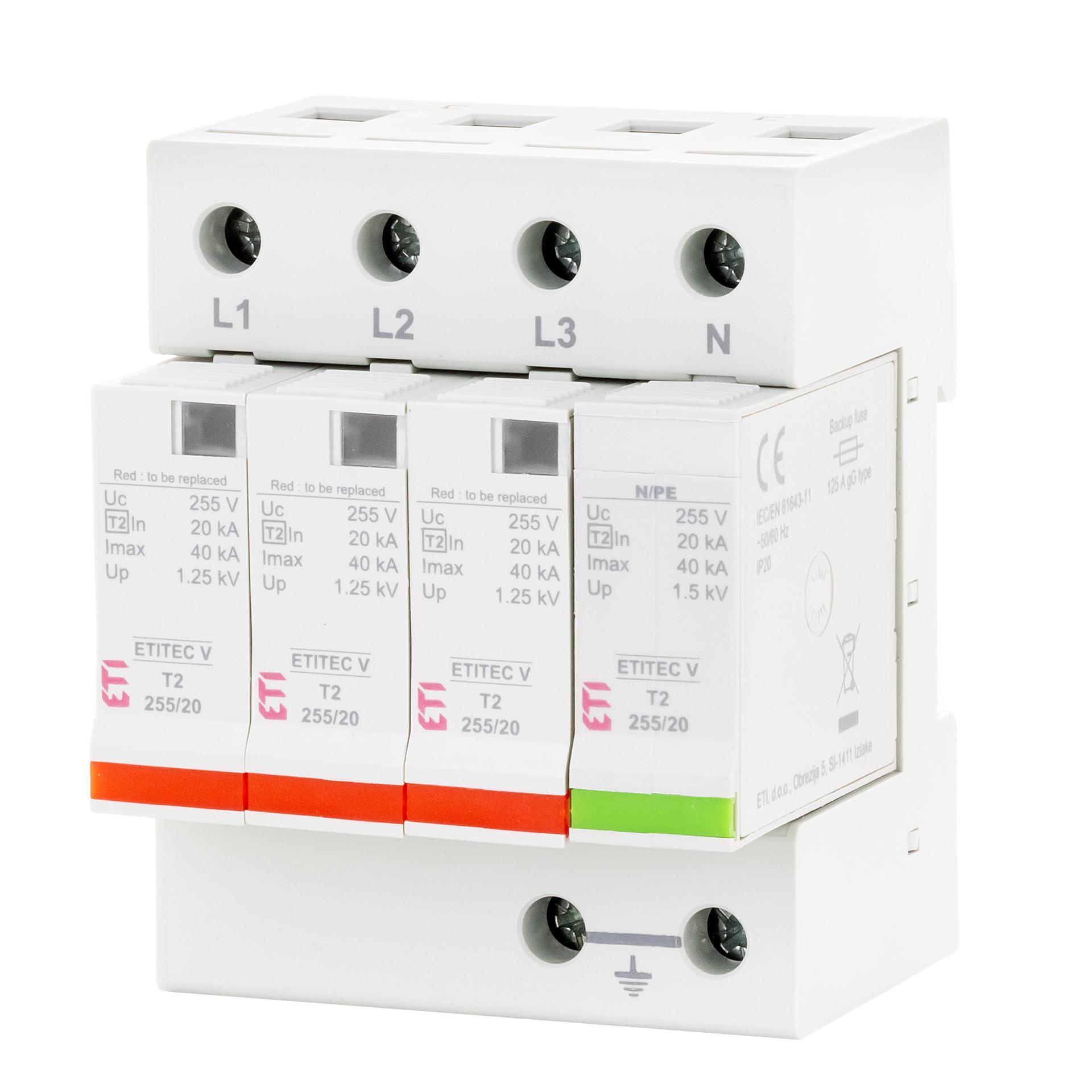 Scaricatore di sovratensione tipo 2, ETITEC V C T2 255/20 3+1 RC, (TN-S & TT)
