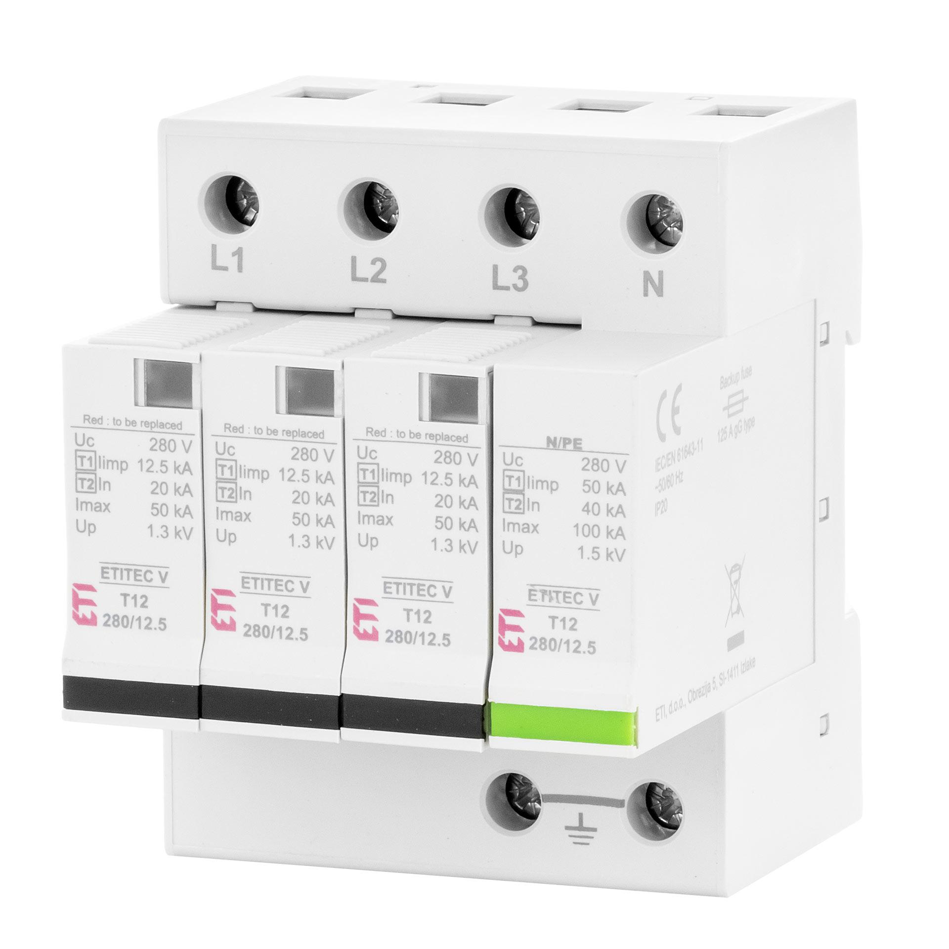 Scaricatore di sovratensione tipo 1+2, ETITEC V B T12 280/12,5 3+1 RC, (TN-S & TT) Scaricatore di sovratensione tipo 1+2, ETITEC V B T12 280/12,5 3+1 RC, (TN-S & TT)