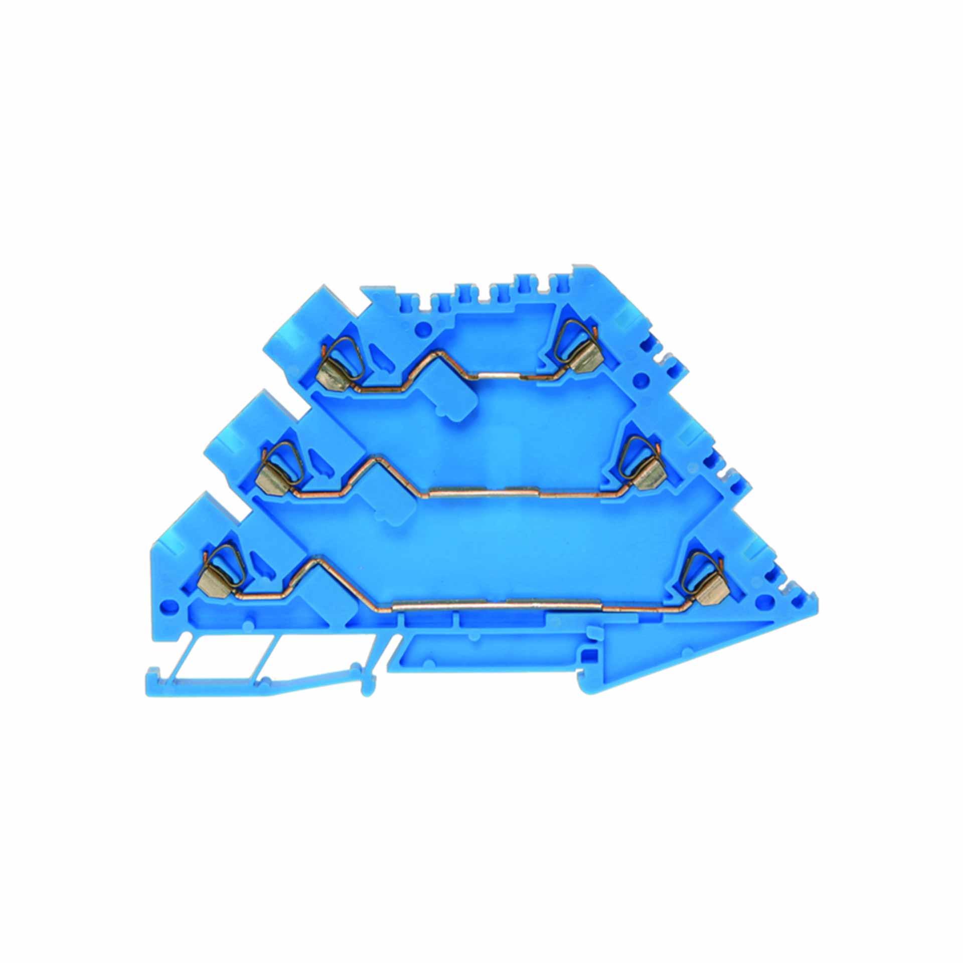 Borne à ress. 3 ét. DIN35 1.5mm2, 2x 2-conducteurs, bleue Borne à ress. 3 ét. DIN35 1.5mm2, 2x 2-conducteurs, bleue