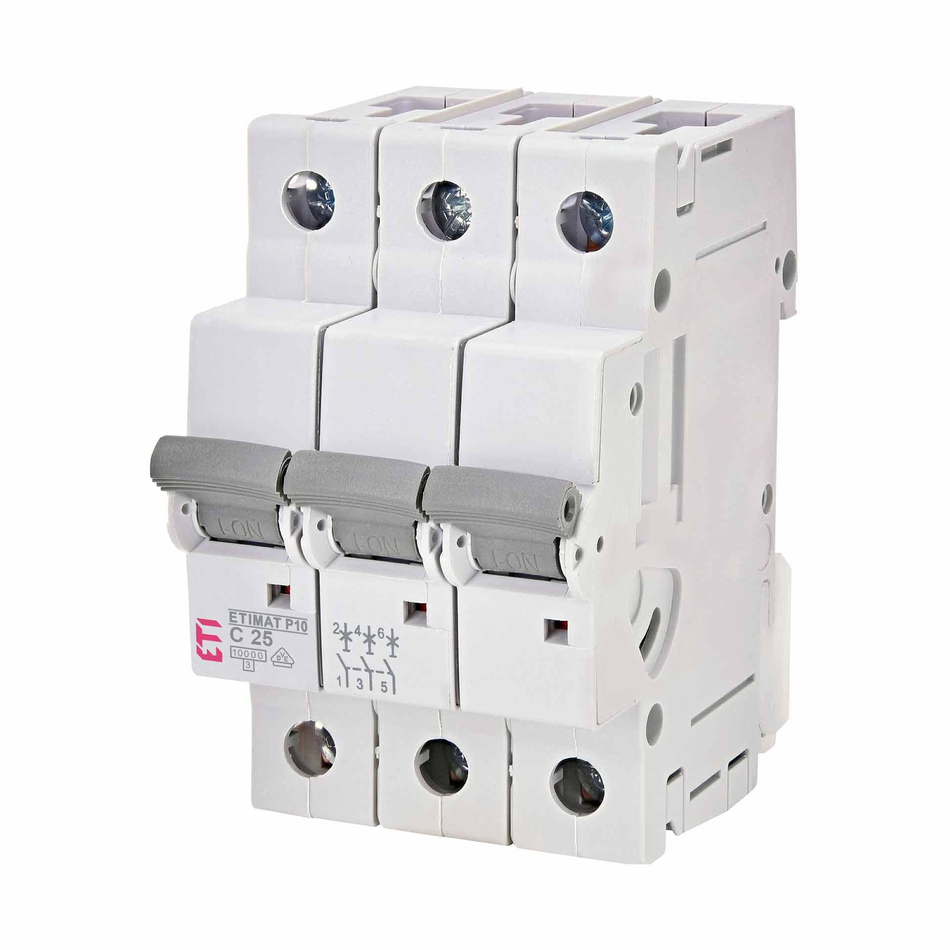 Disjoncteur, ETIMAT P10, 3 pôles, caractéristique C / 25A,, 10kA Disjoncteur, ETIMAT P10, 3 pôles, caractéristique C / 25A,, 10kA