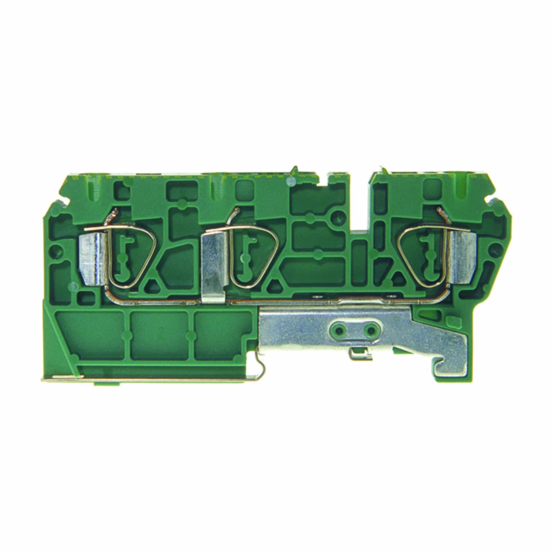 Borne à ressort PE DIN35 4mm2, 3-conducteurs, verte Borne à ressort PE DIN35 4mm2, 3-conducteurs, verte