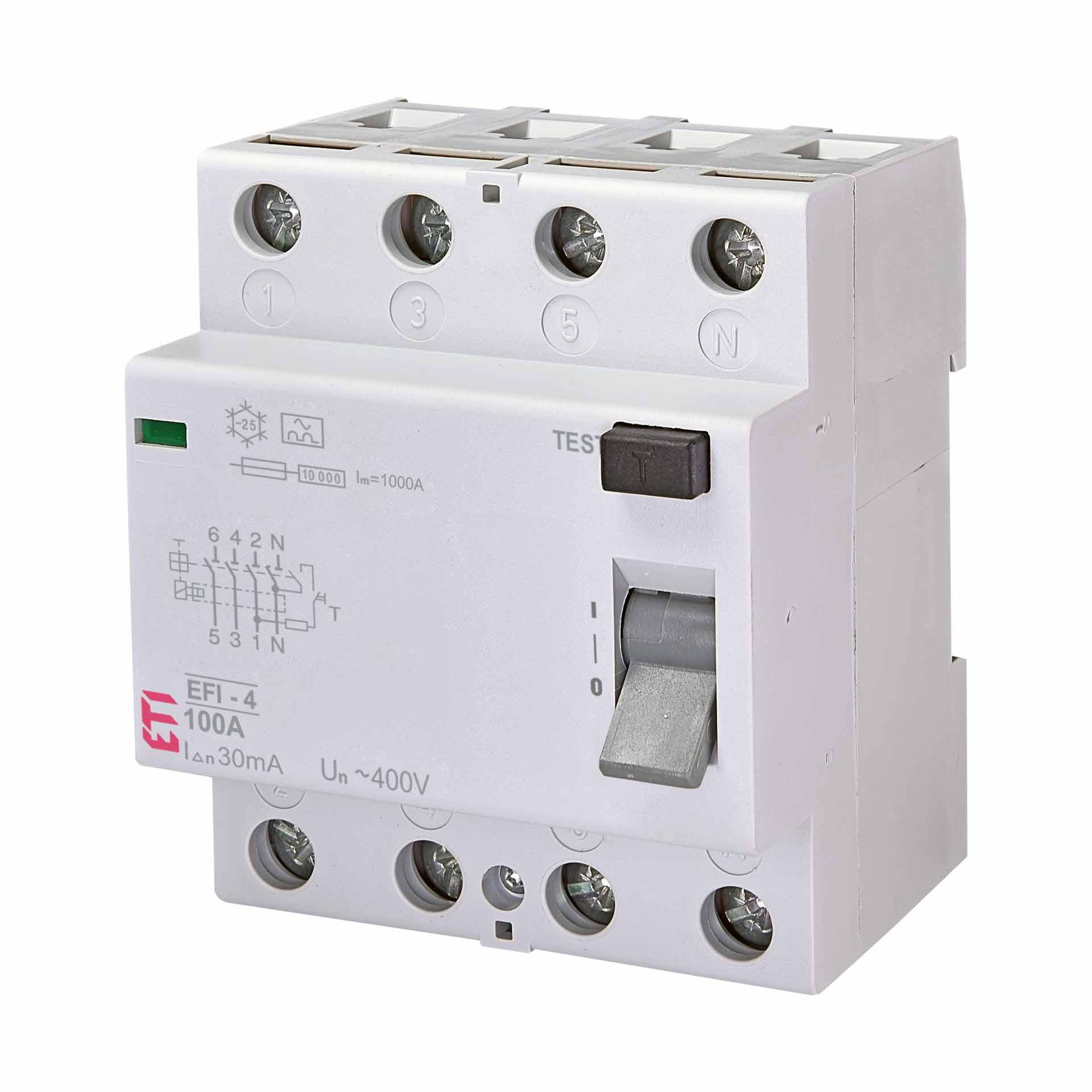 Interruttore differenziale, istantaneo, EFI-4, tipo A, a 4 poli, 100A, 10kA (0,03A)