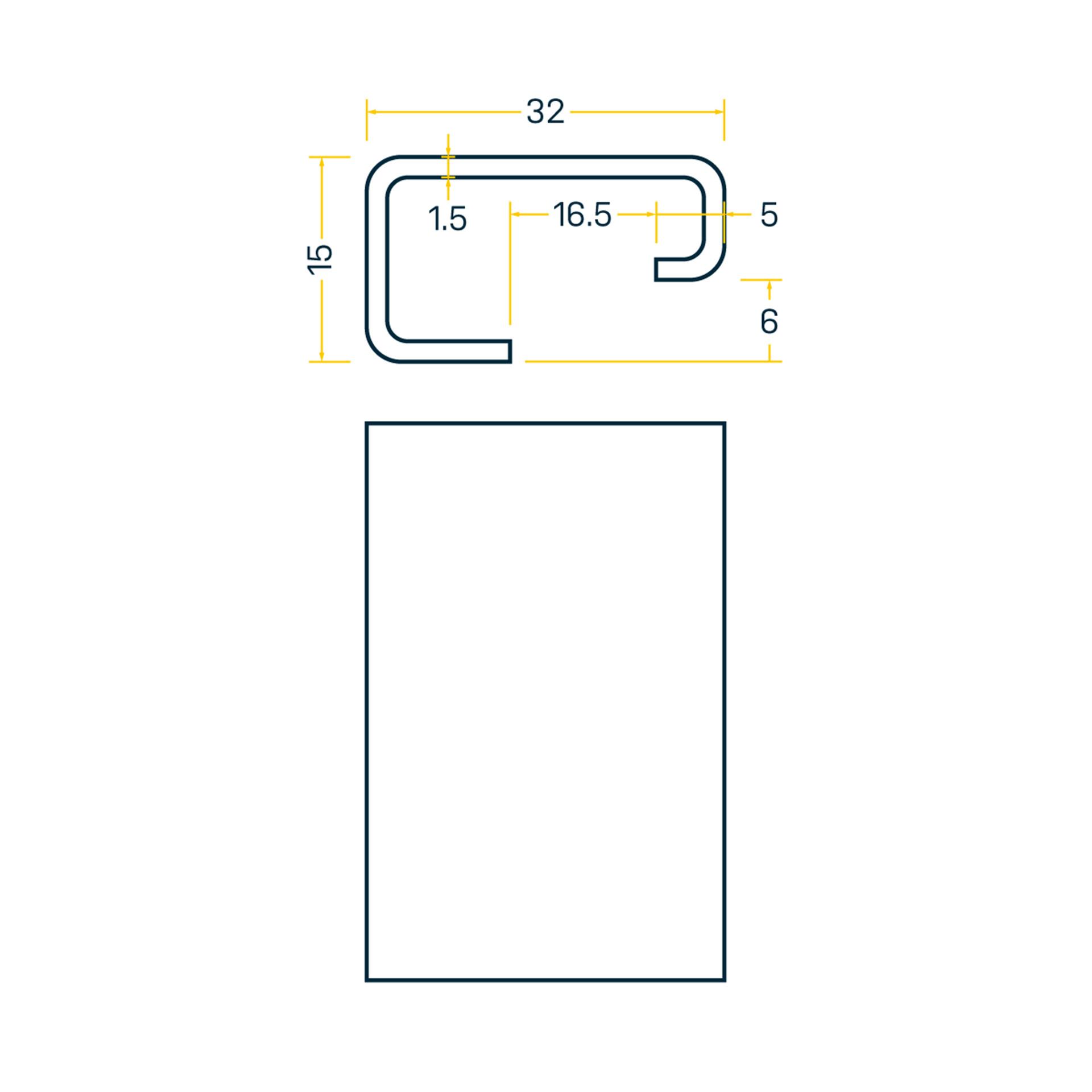 Rail DIN G 32x15mm, barre de 2m, acier galvanisé, sans perforations