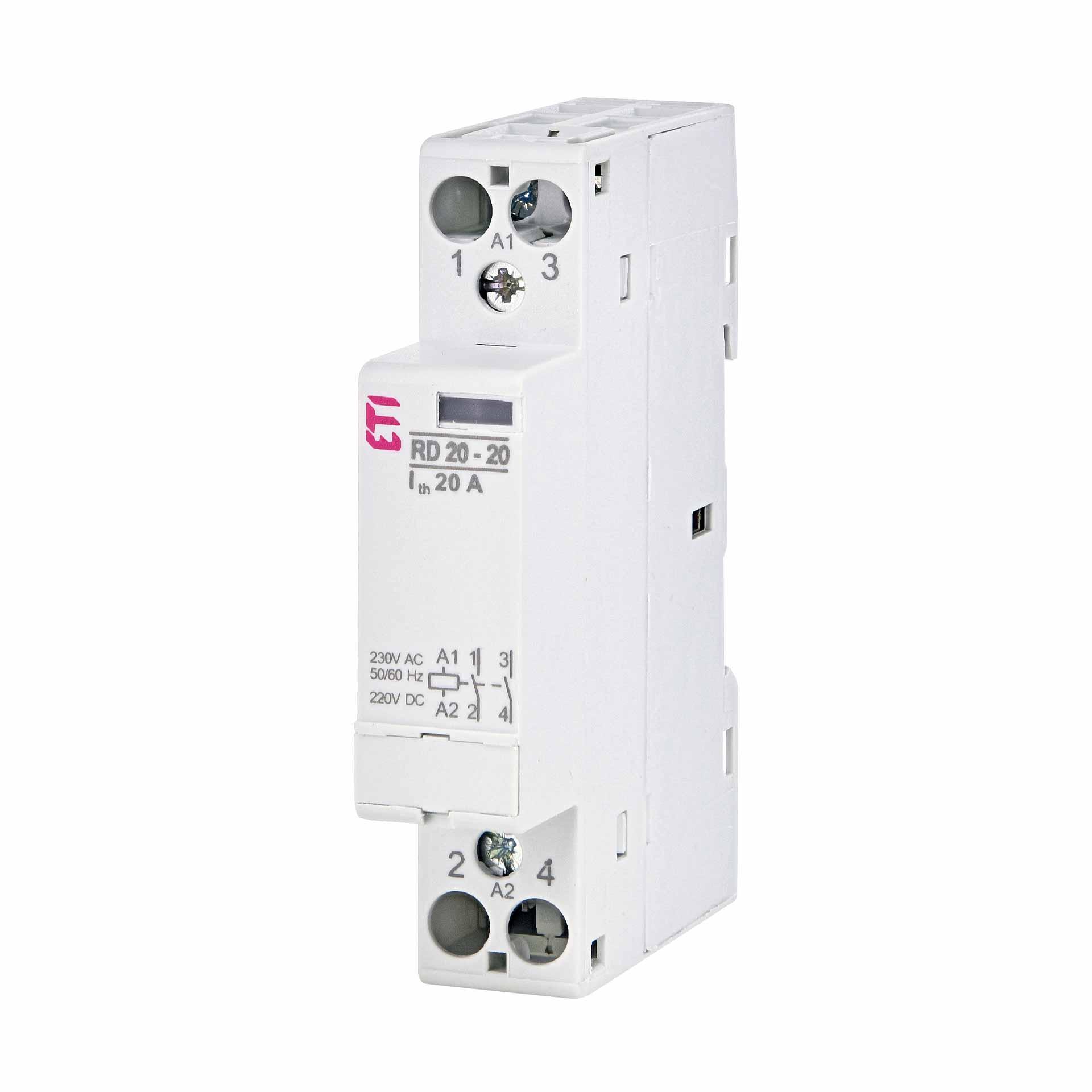 Contattore di installazione a 2 poli, 20A (AC1, 230V), RD20-20 230V AC/DC