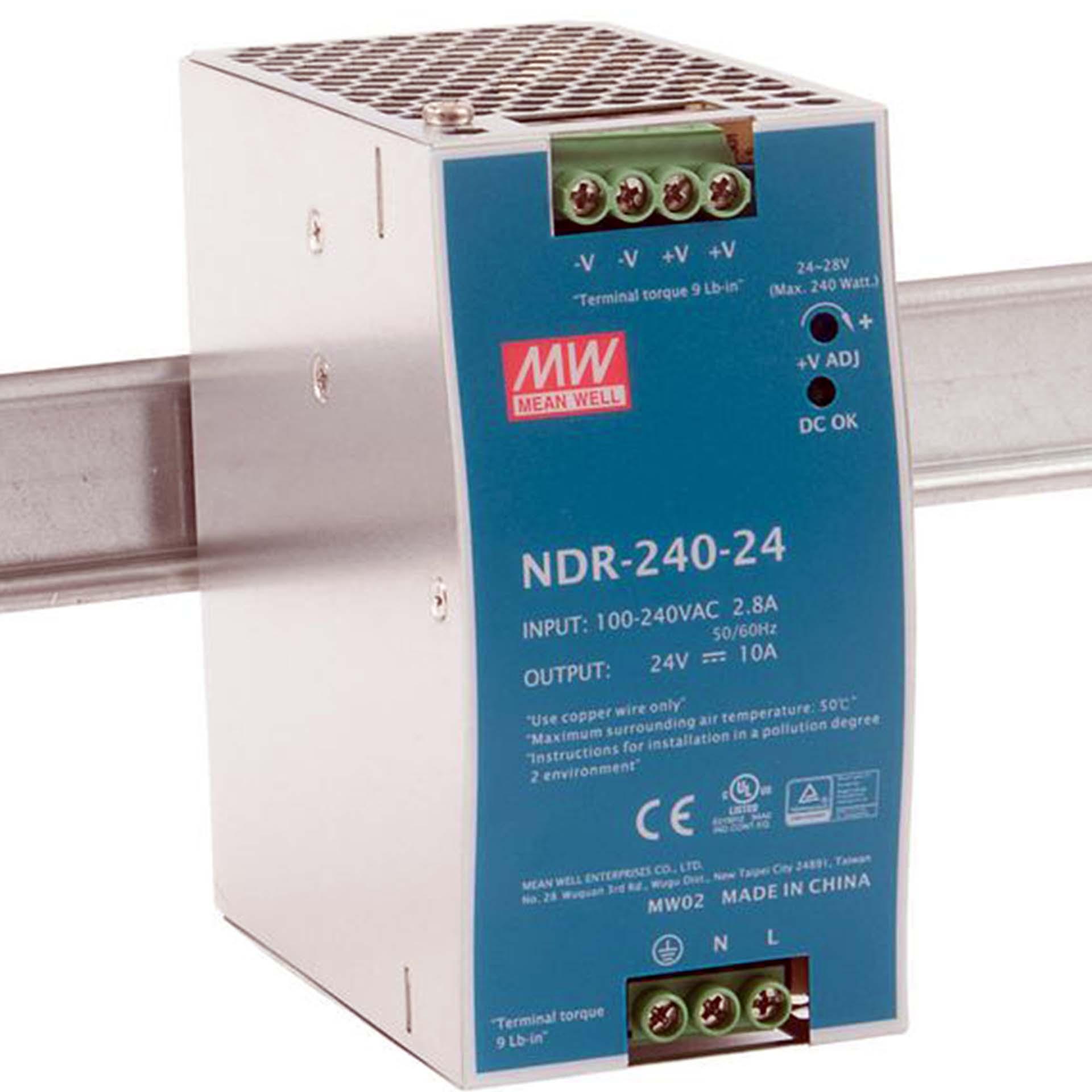 Alimentatore Mean Well NDR-240-24, 24V DC, 10A, 240W Alimentatore Mean Well NDR-240-24, 24V DC, 10A, 240W