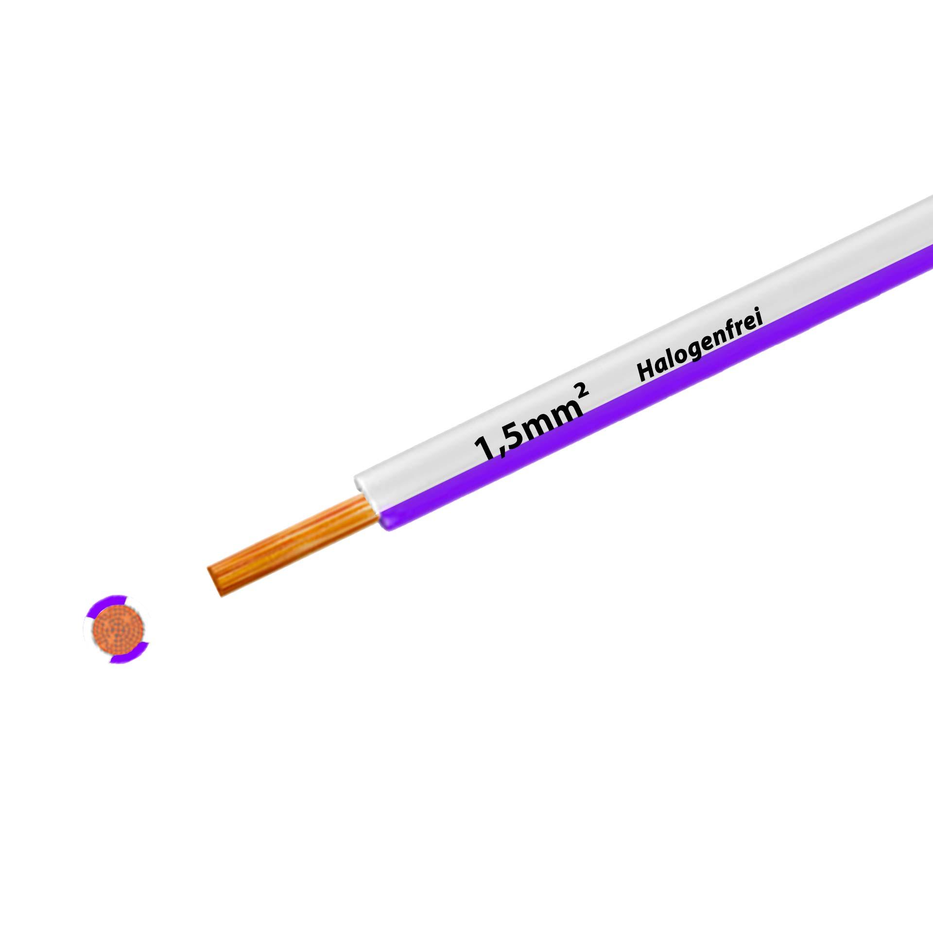 Halogen-free stranded wire 90° C, 750V, 1.50 mm2, white-violet (RAL 9010/4005), on plastic reel