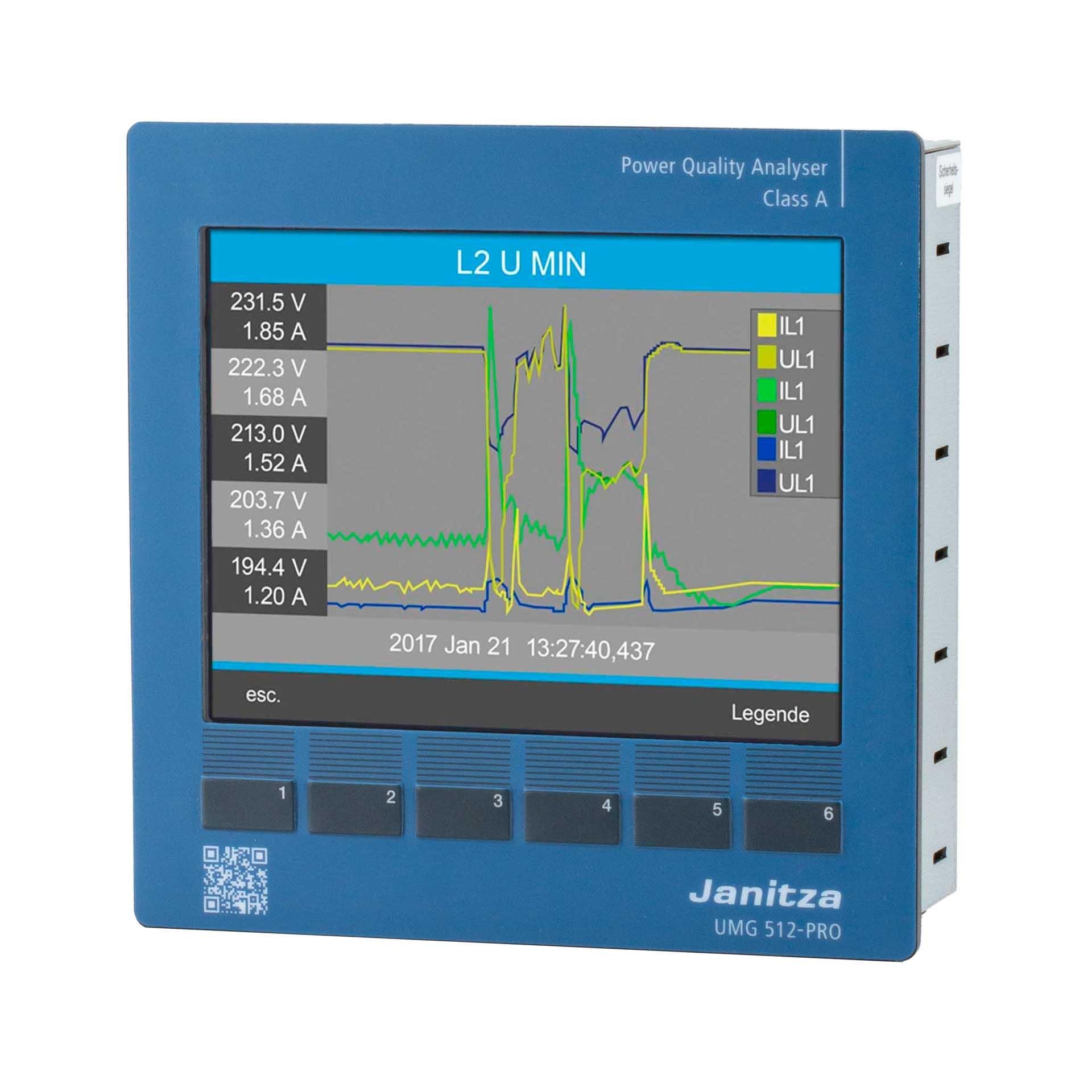 Analizzatore di qualità dell'alimentazione certificato Janitza (classe A secondo IEC 61000-4-30) UMG 512-PRO - 24V