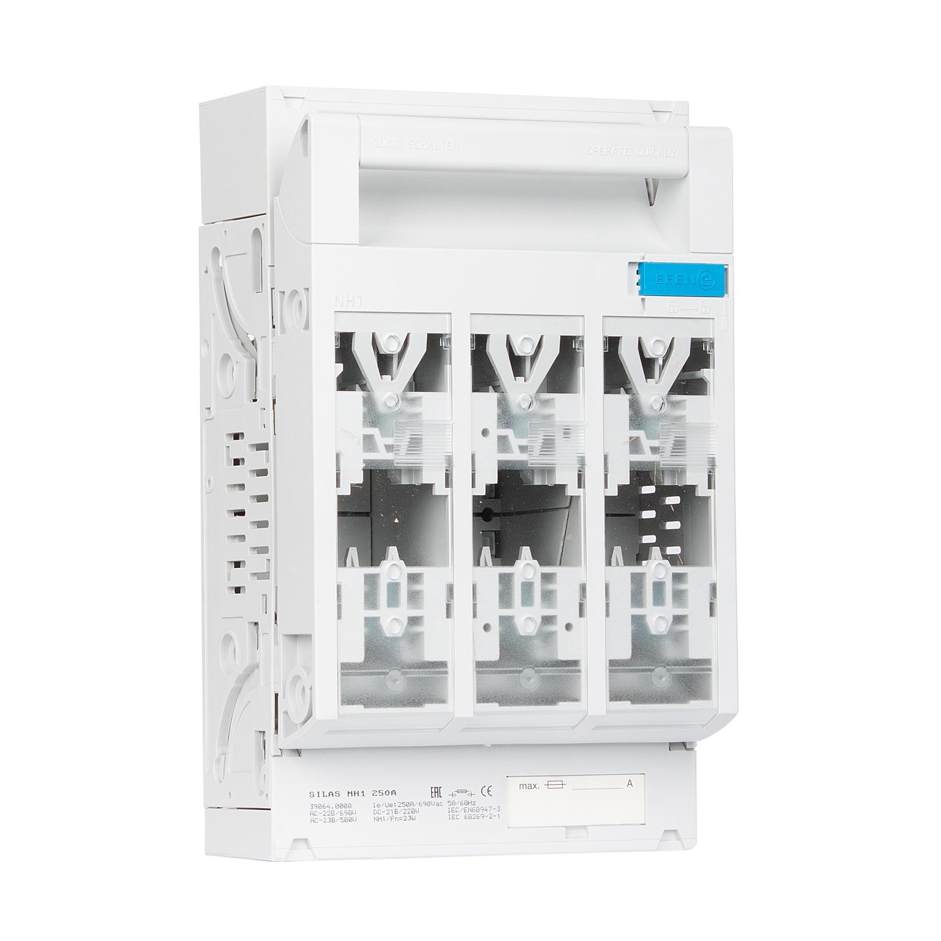 Sezionatore con fusibile Silas NH misura 1, 3P, 60mm, M10, max. 250A, U2 Sezionatore con fusibile Silas NH misura 1, 3P, 60mm, M10, max. 250A, U2