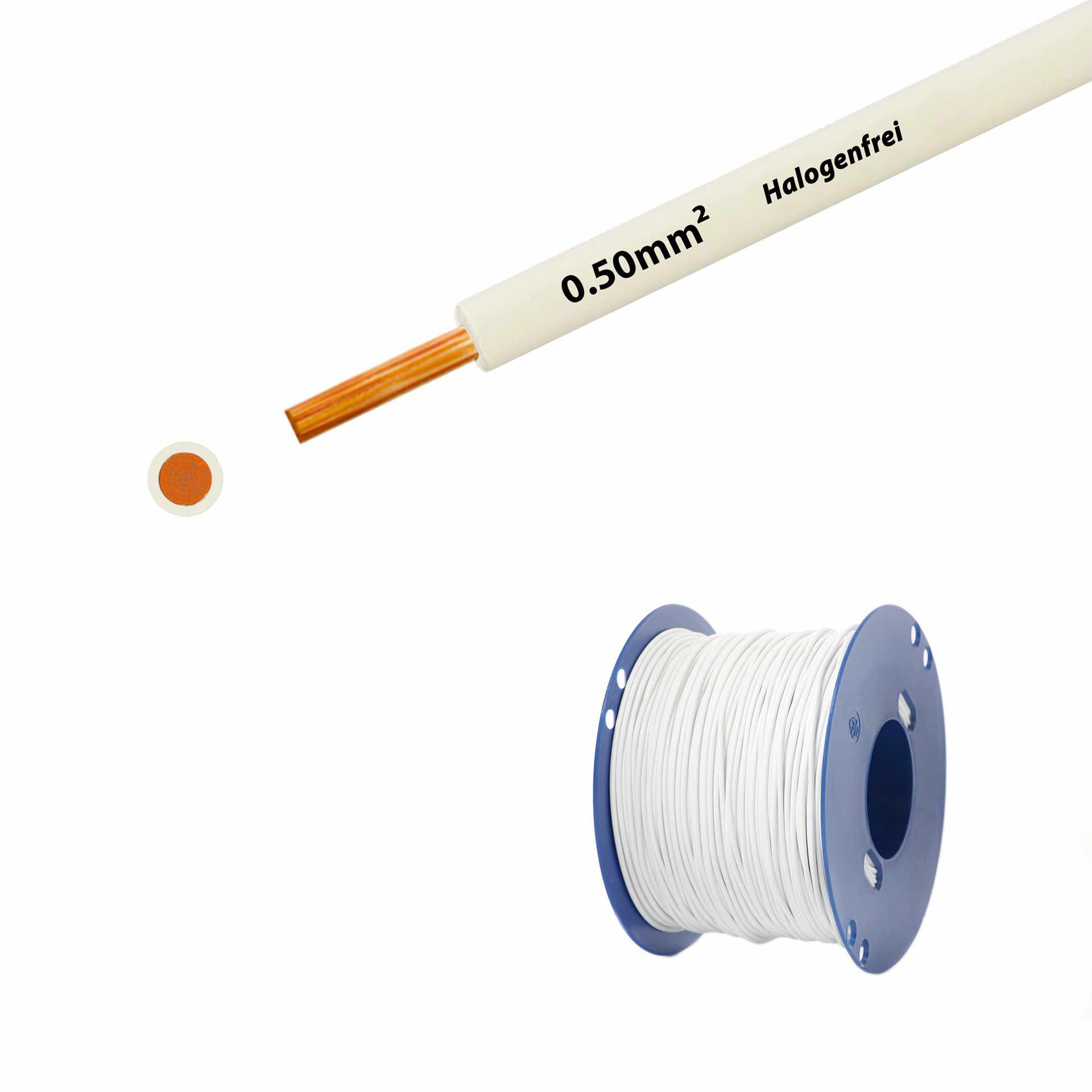 Cavo a trefoli senza alogeni 90° C, 500 V, 0,50 mm2, bianco (RAL 9010), su bobina di plastica