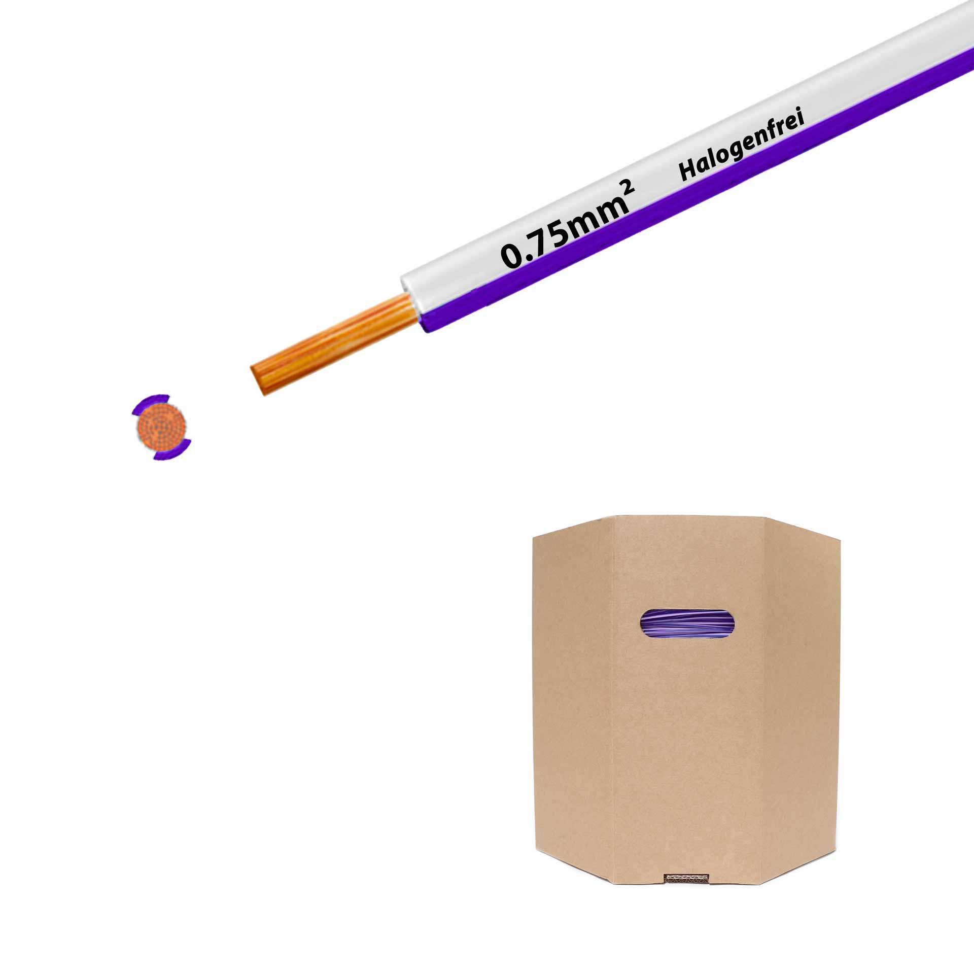 Cavo a trefoli senza alogeni 90° C , 500V, 0,75mm2, bianco-violetto (RAL 9010/4005), barilotto D400xH400