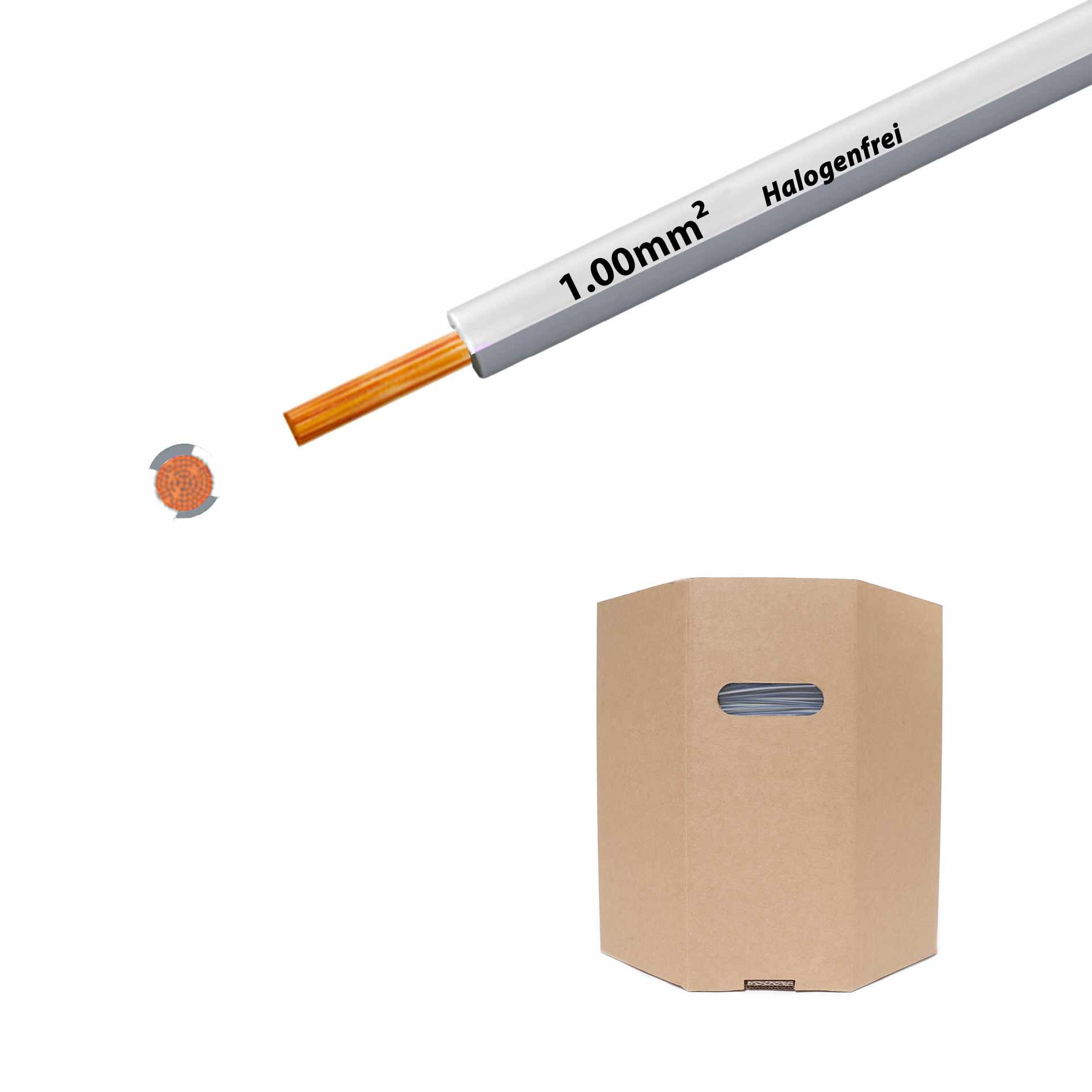 Cavo a trefoli senza alogeni 90° C , 500V, 1,00mm2, bianco-grigio (RAL 9010/7001), barile D400xH400
