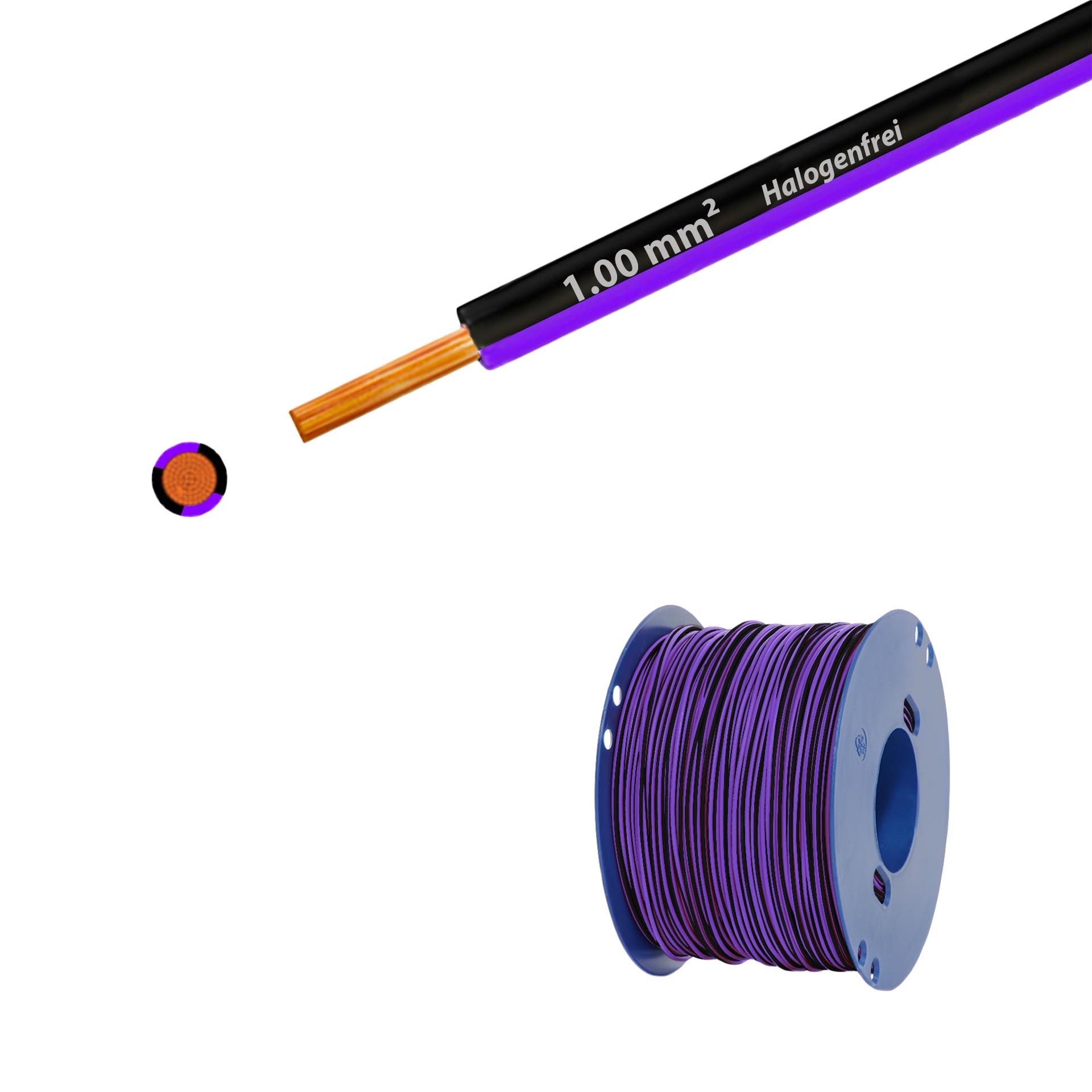 Litze halogenfrei 90° C , 500V, 1.00mm2, schwarz-violett (RAL 9005/4005), auf Kunststoffrolle