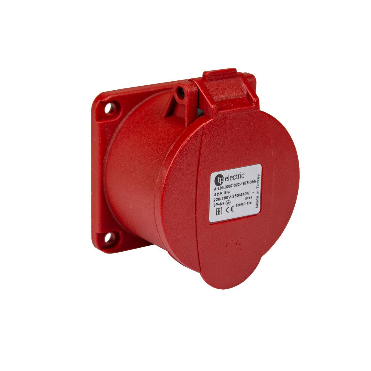 Presa rapida CEE 32A 5P 3h, 3PNE 380-440V, versione diritta, contatti nichelati, sistema QC