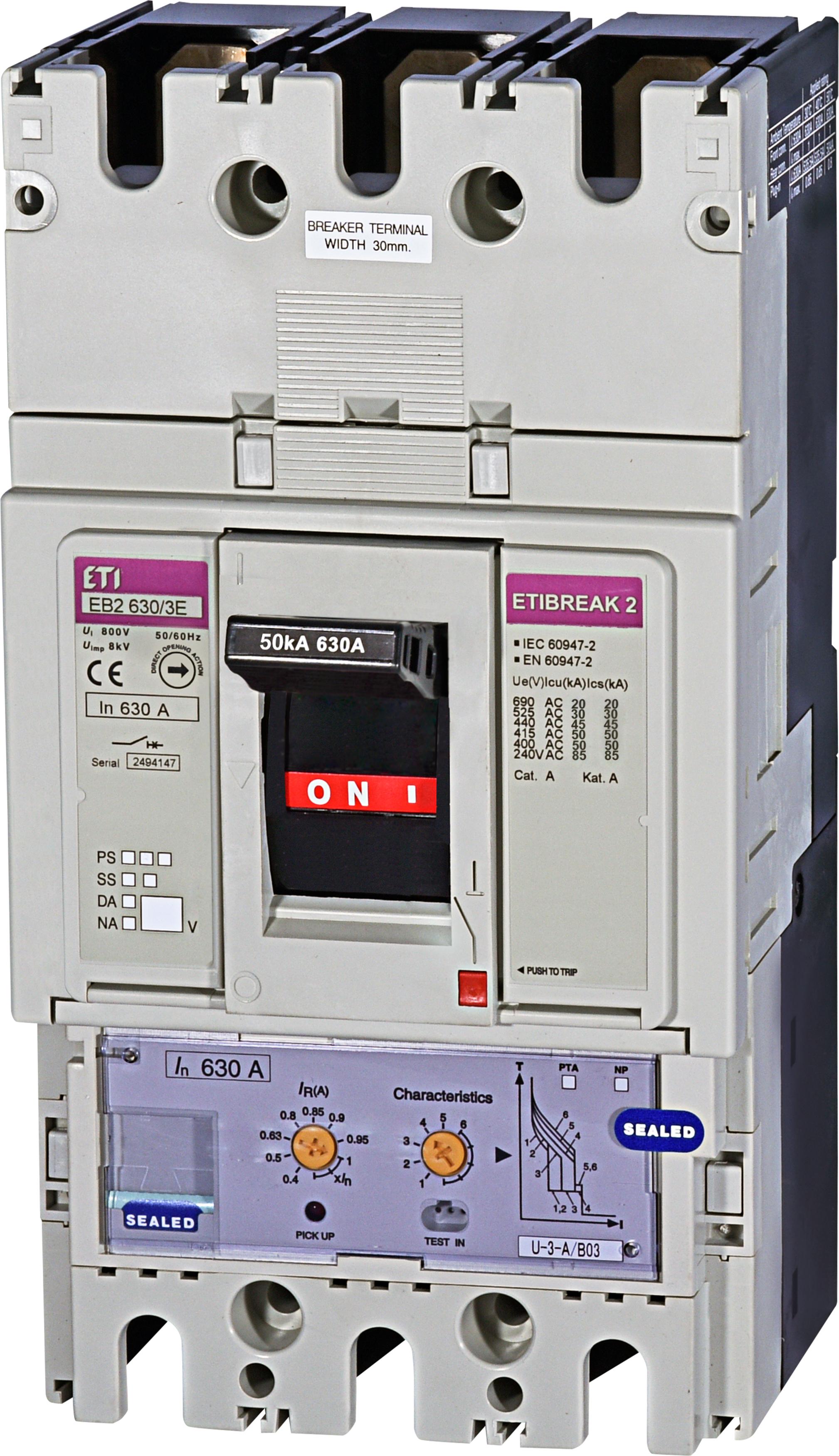 Interruttore automatico EB2 630/3E 630A, Icu 50kA / Ics 50kA