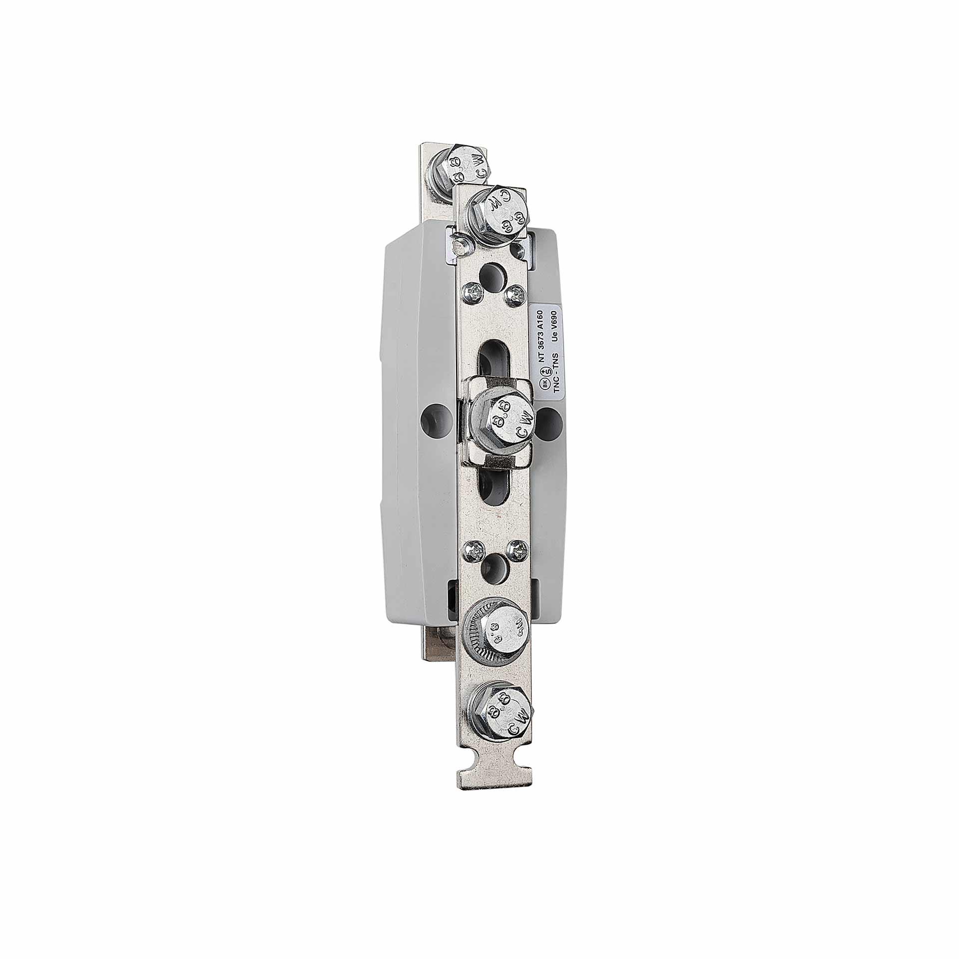 Isolatore PEN 160A, TNC - TNS, montaggio su guida DIN senza viti di fissaggio, M8 Isolatore PEN 160A, TNC - TNS, montaggio su guida DIN senza viti di fissaggio, M8