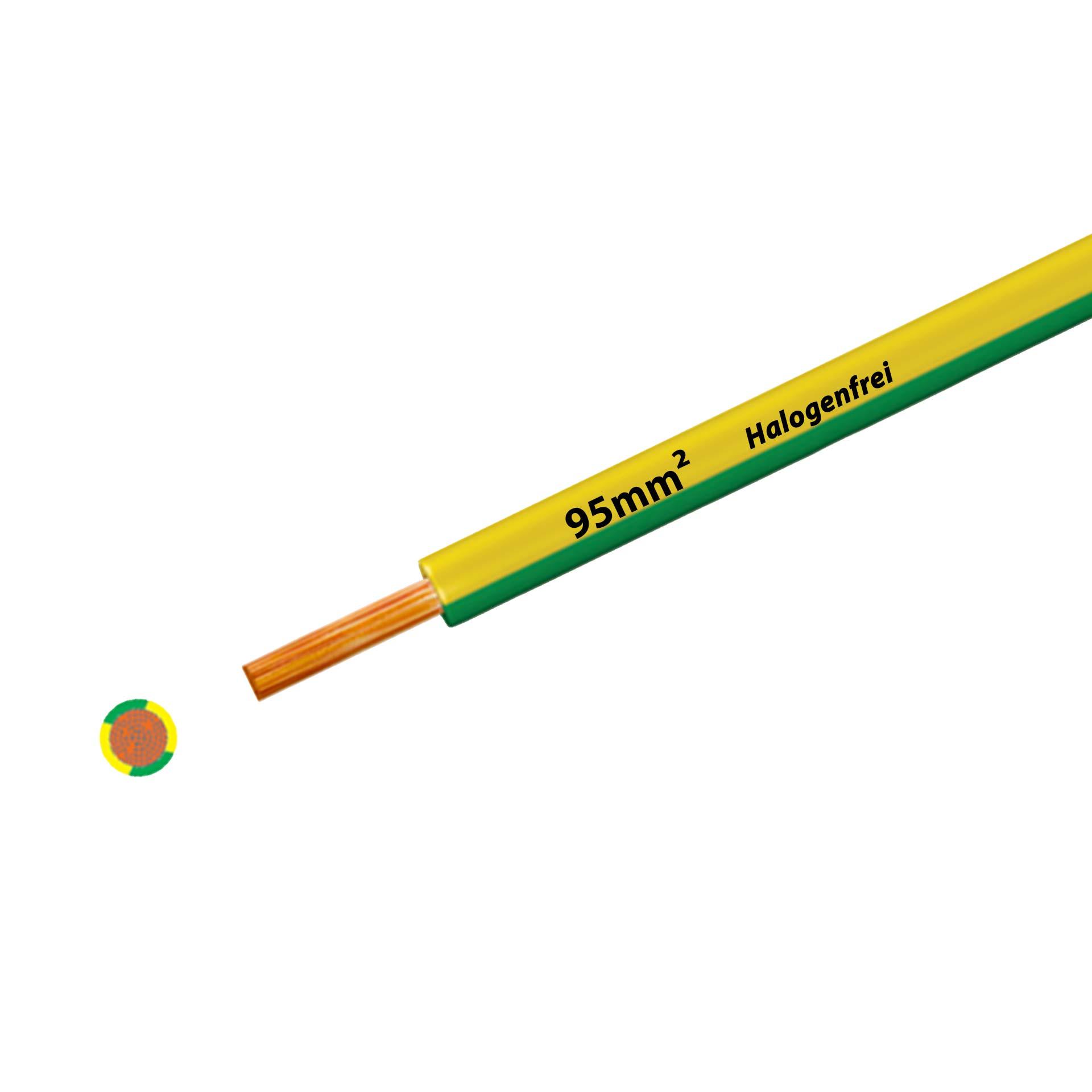 Halogen-free stranded wire 90° C, 750V, 95 mm2, yellow-green (RAL 1021/6018), on ring