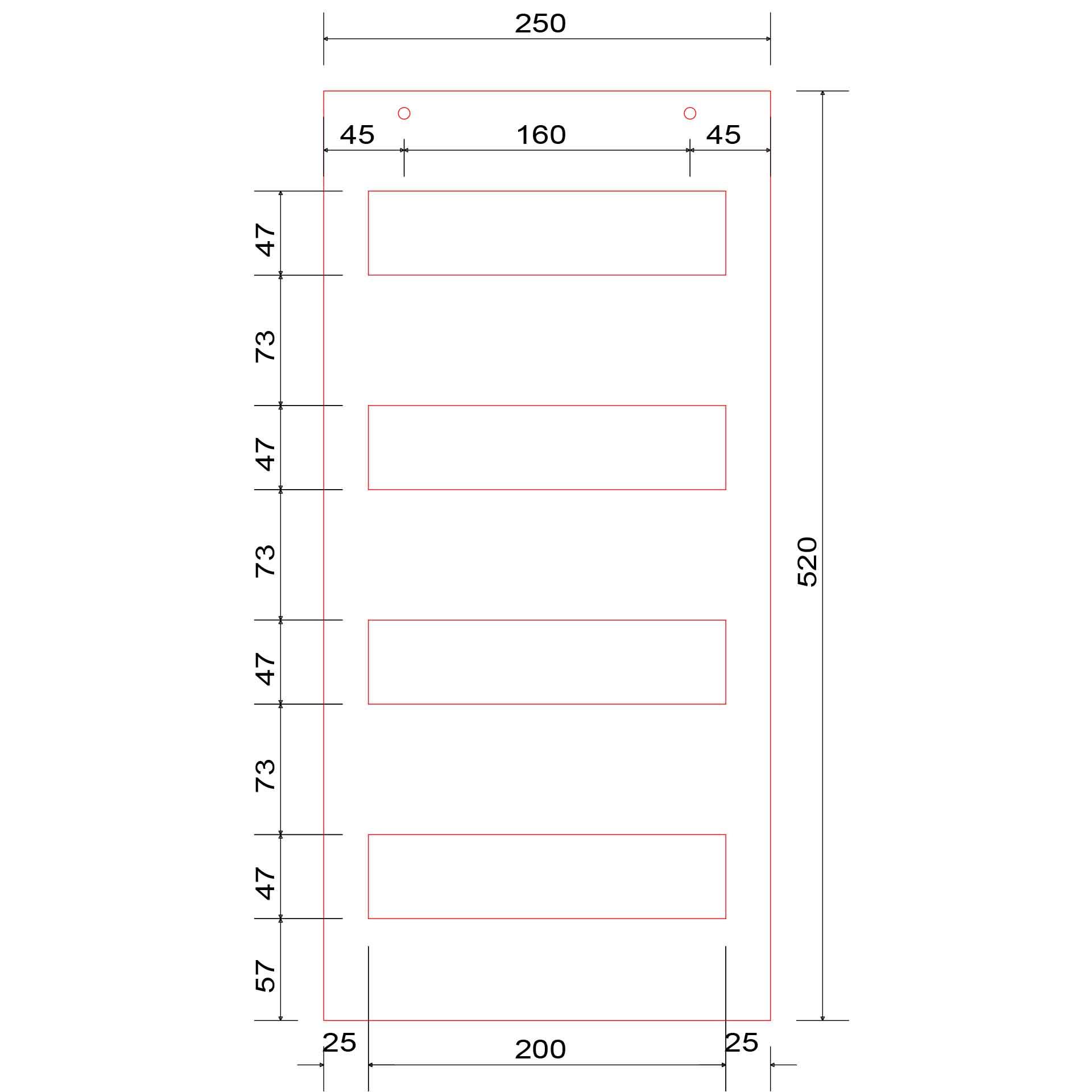 Piastra di copertura con foro 250x520x4mm