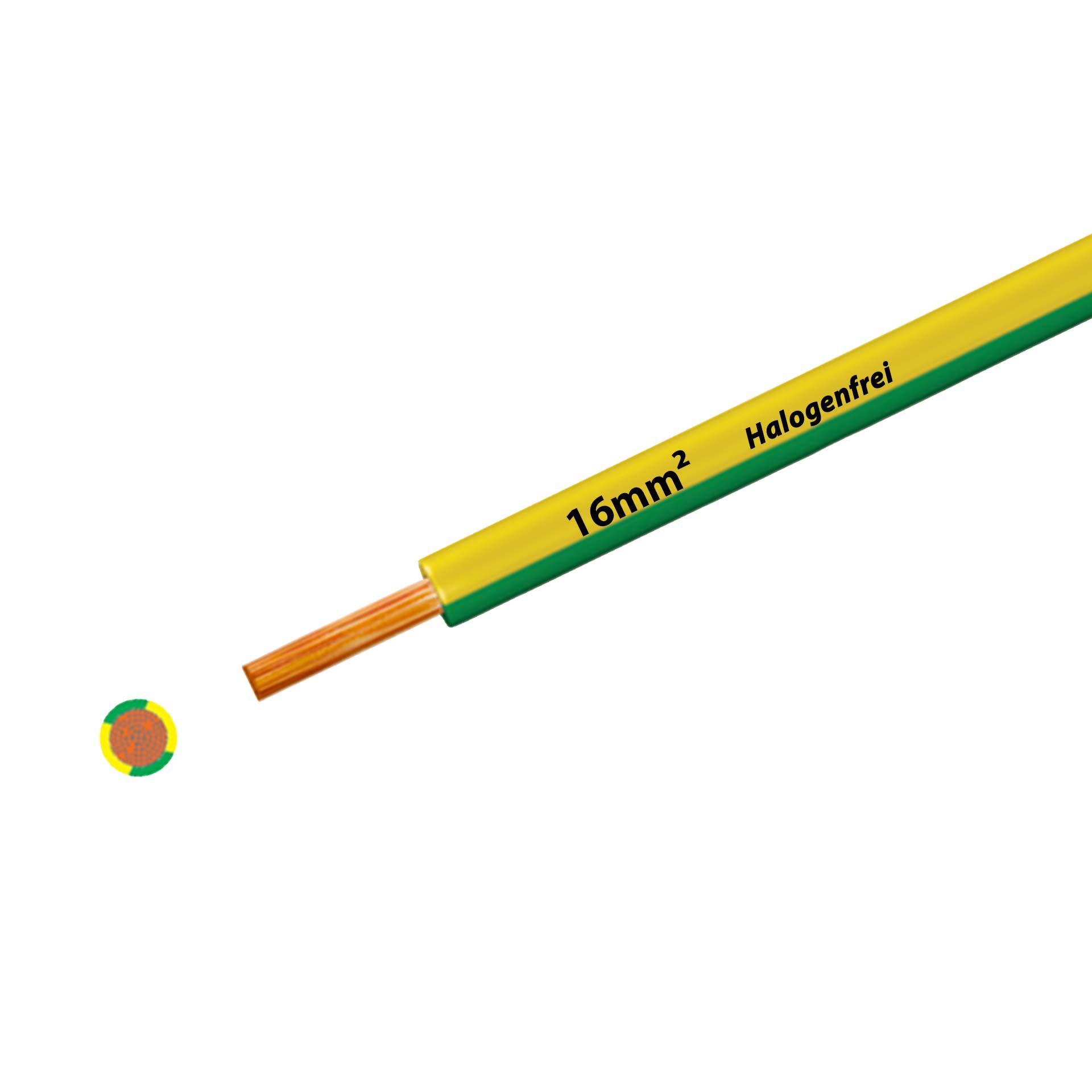 Halogen-free stranded wire 90° C, 750V, 16 mm2, yellow-green (RAL 1021/6018), on ring