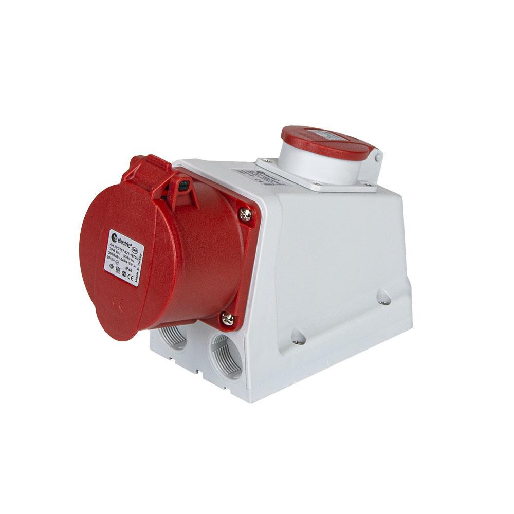 AP-Steckdose CEE 32A 5P 6h, 3PNE 400/230V mit T25, vernickelte Kontakte AP-Steckdose CEE 32A 5P 6h, 3PNE 400/230V mit T25, vernickelte Kontakte