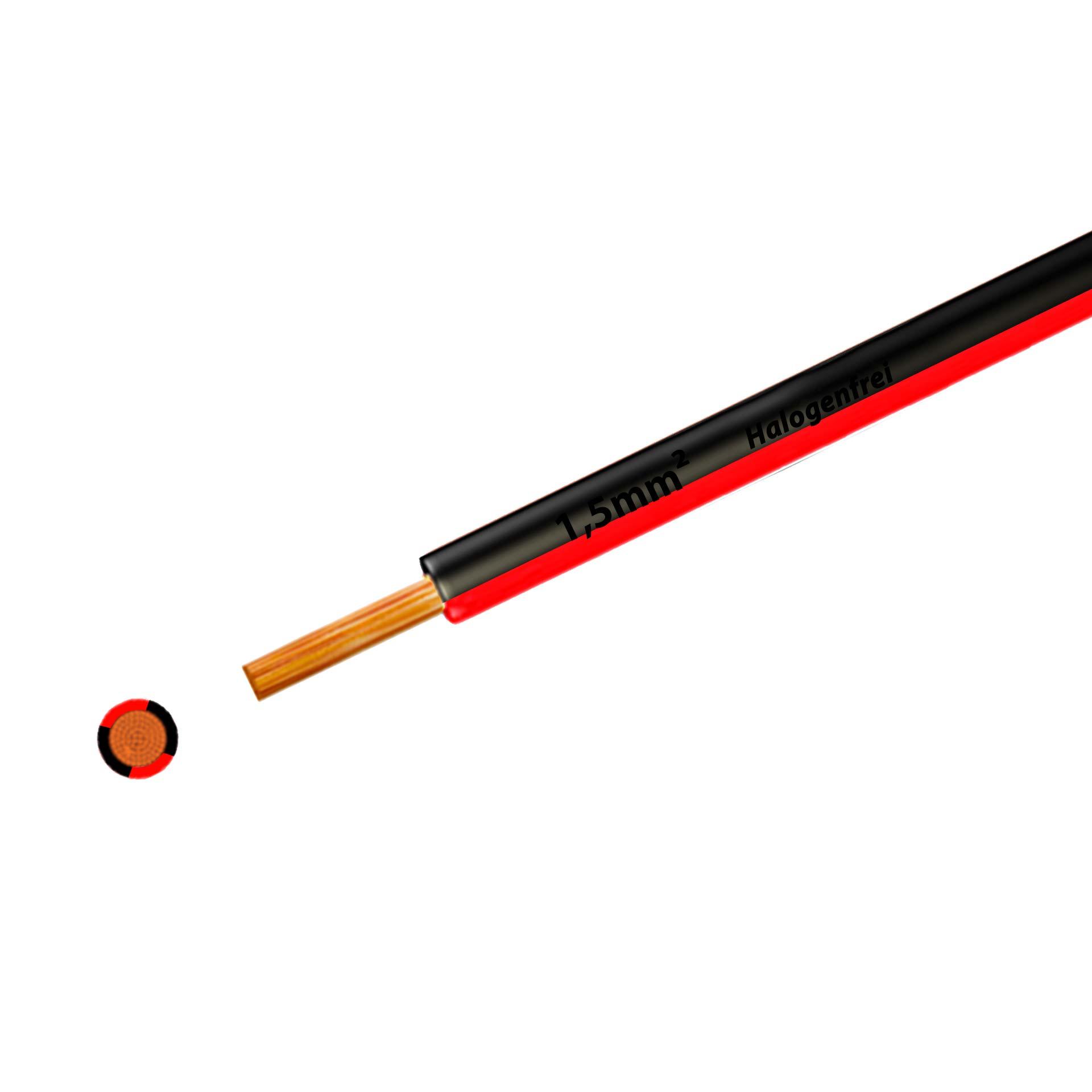 Litze halogenfrei 90° C , 750V, 1.50 mm2, schwarz-rot (RAL 9005/3000), auf Kunststoffrolle