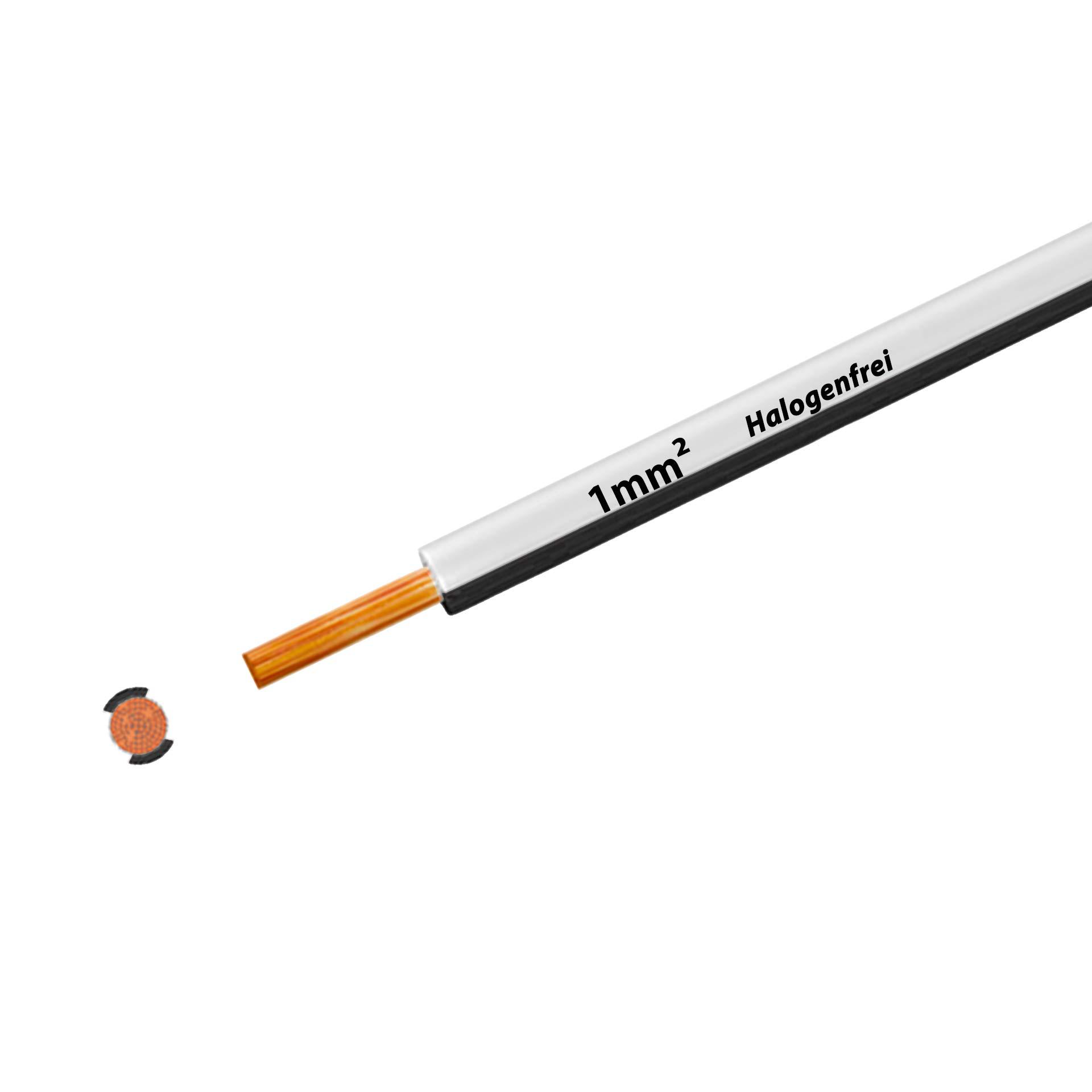 Halogen-free stranded wire 90° C, 500V, 1.00 mm2, white-black (RAL 9010/9005), on plastic reel