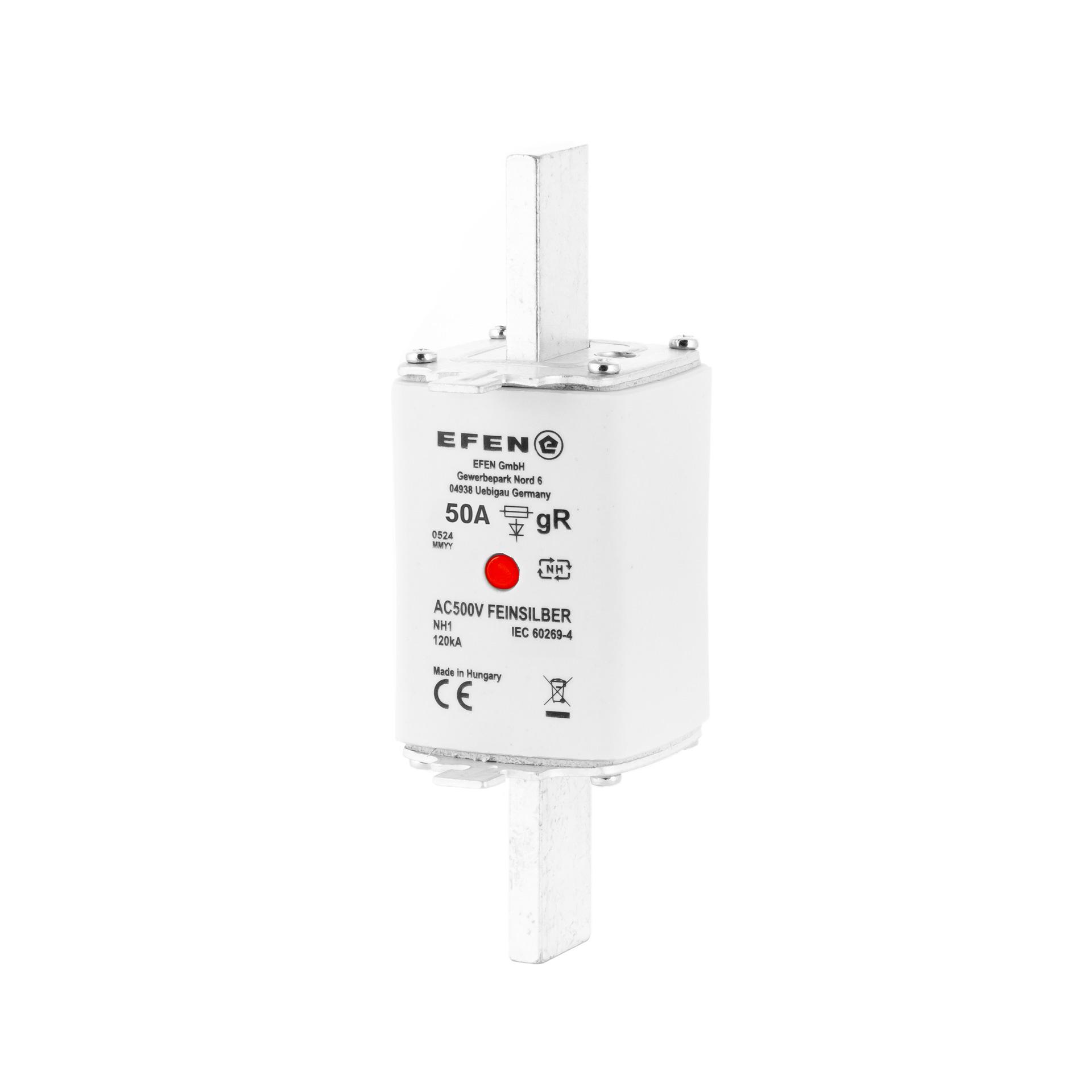 Fusibile NH taglia 1, 50A, caratteristica gR, AC 500V, 120kA Fusibile NH taglia 1, 50A, caratteristica gR, AC 500V, 120kA