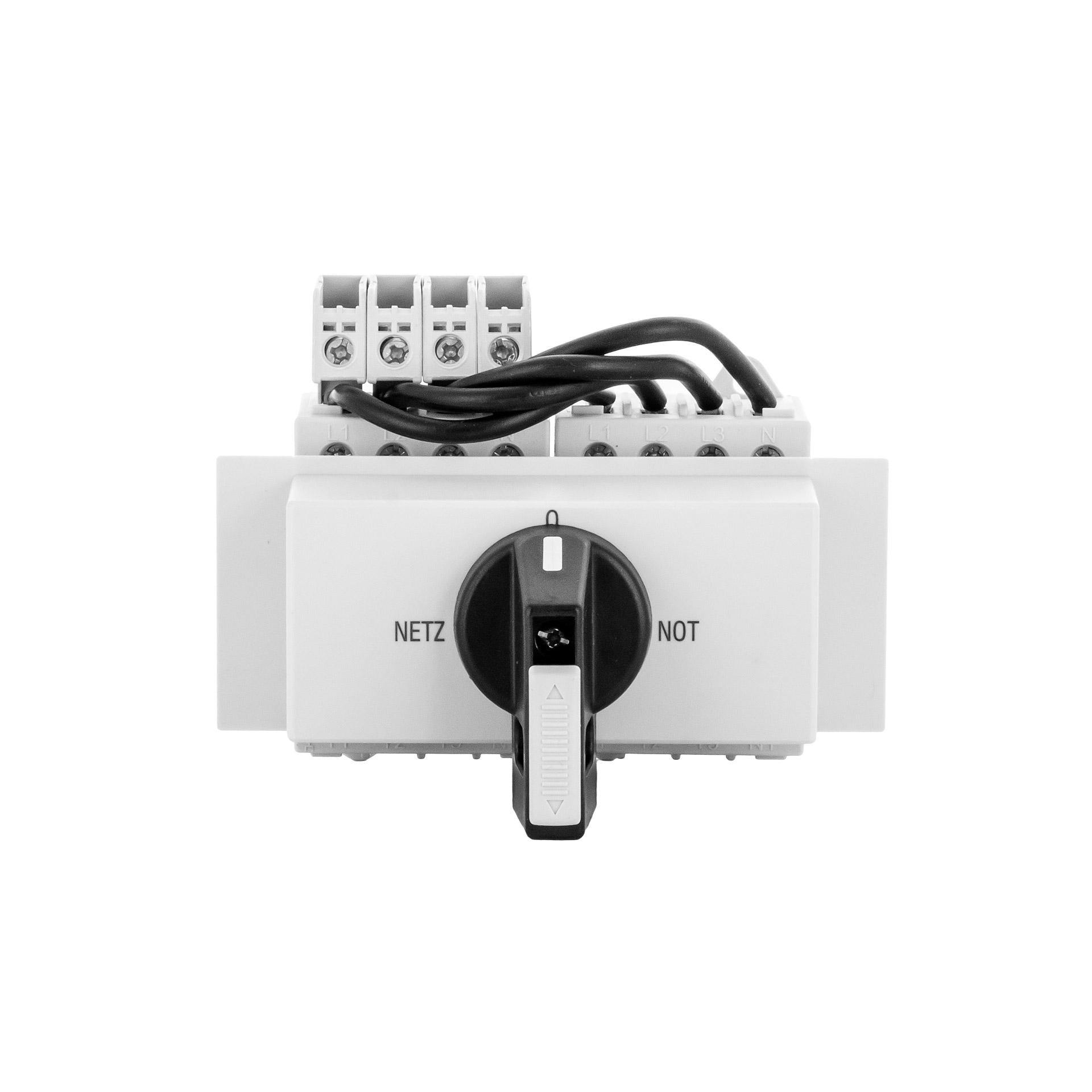 DIN-Umschalter mit Sperrvorrichtung, 4-polig, 40A, 16 kW, IP40, Netz-0-Not DIN-Umschalter mit Sperrvorrichtung, 4-polig, 40A, 16 kW, IP40, Netz-0-Not