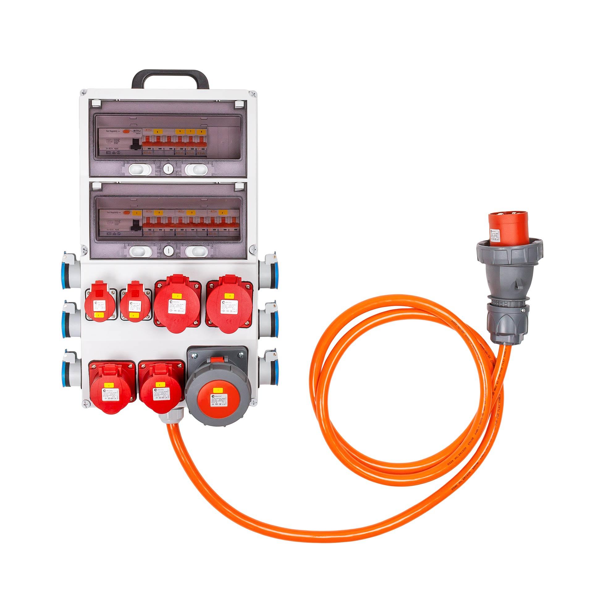 Distributore di corrente da cantiere in plastica 63A (10kA), tipo 570KS-MH-14, 2xT25,6xT23,2xCEE16/5,2xCEE32/5,1xCEE63/5